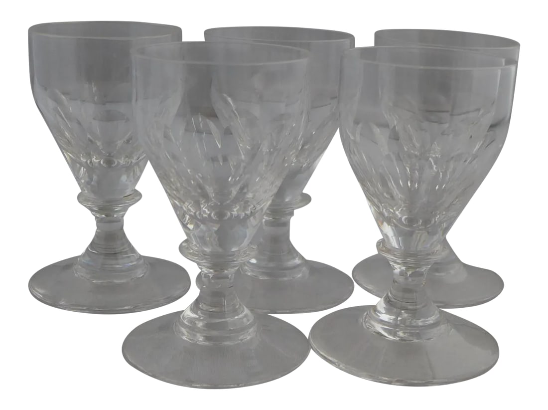 Crystal Shot Glasses - Set of 5: This is a vintage set of five crystal shot glasses with no maker's mark in excellent condition. Condition: Alterations: Original Condition Unaltered Imperfections: Some Imperfections Condition Notes:
