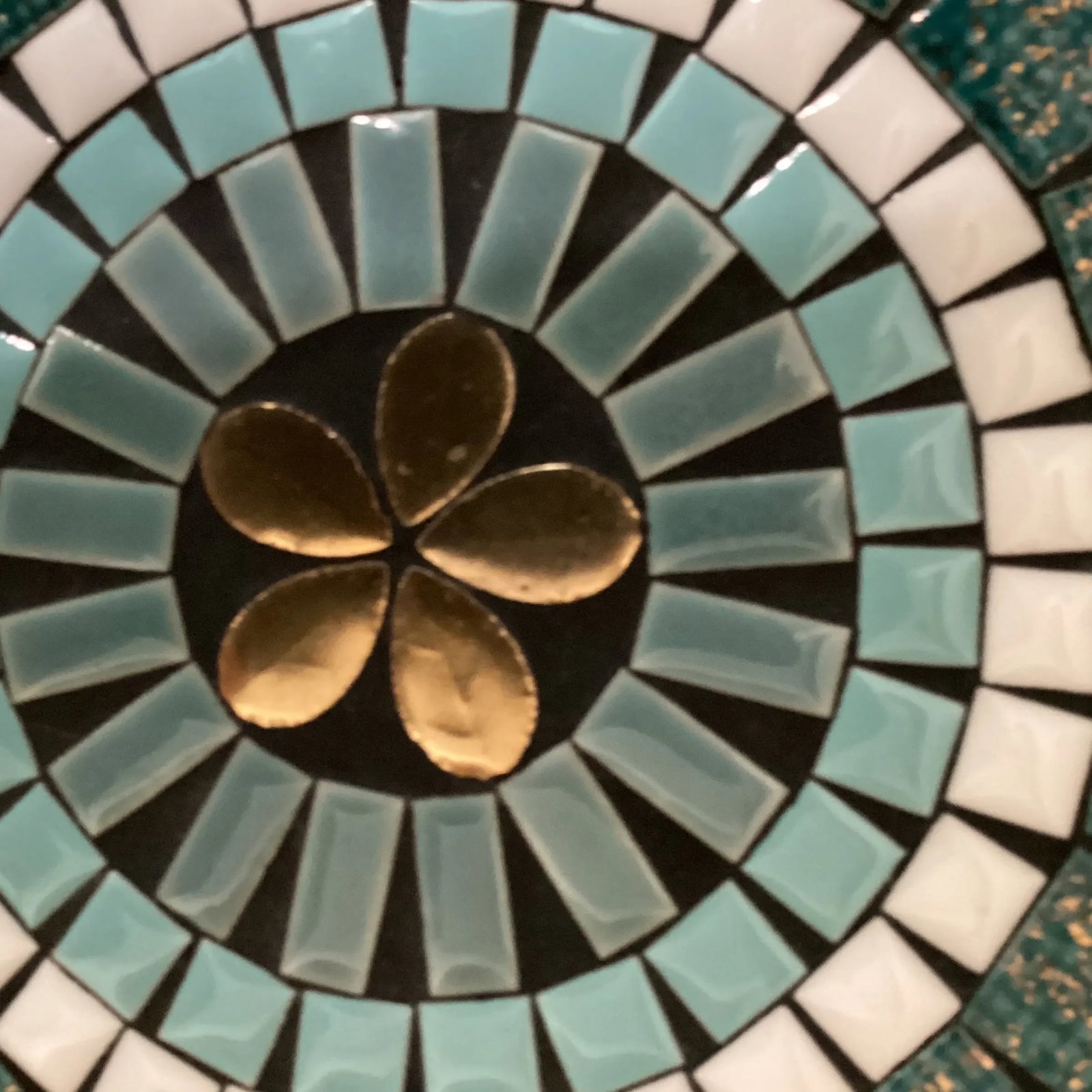 Vintage Mid 20th Century Mosaic Tile Plate in Blue, White, Green, and Gold - 10
