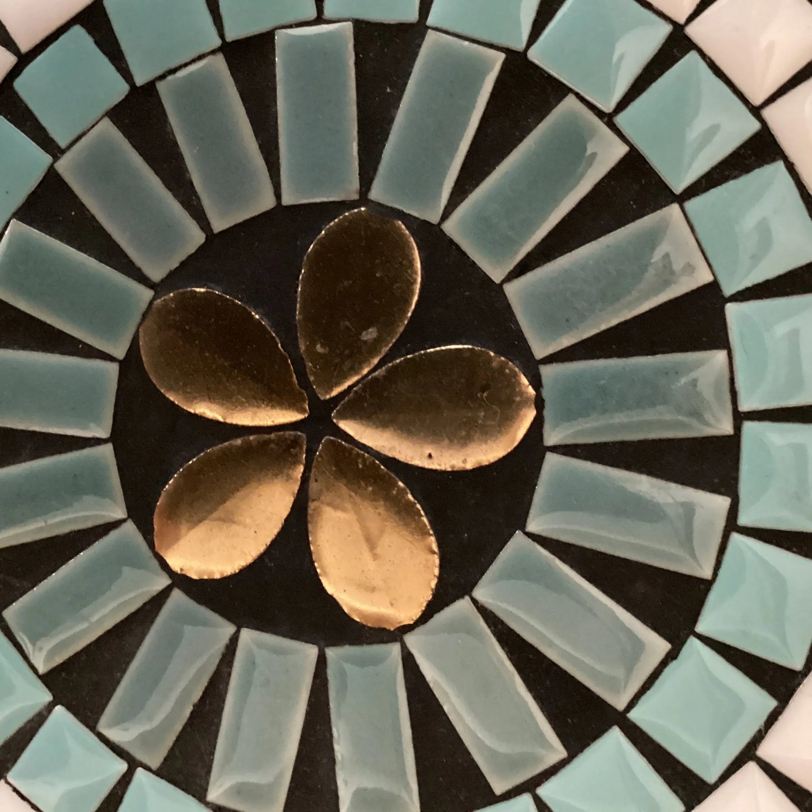Vintage Mid 20th Century Mosaic Tile Plate in Blue, White, Green, and Gold - 11
