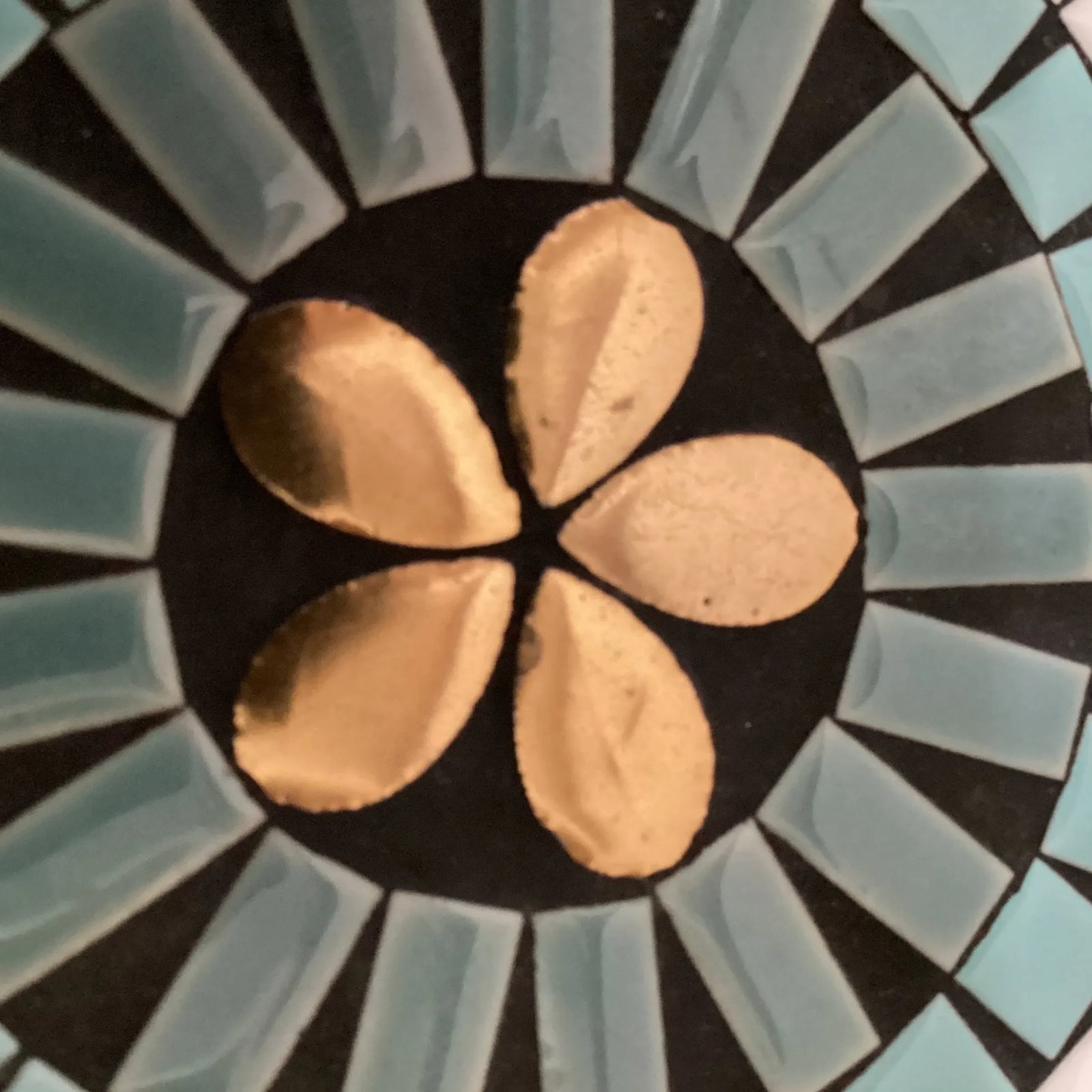 Vintage Mid 20th Century Mosaic Tile Plate in Blue, White, Green, and Gold - 12