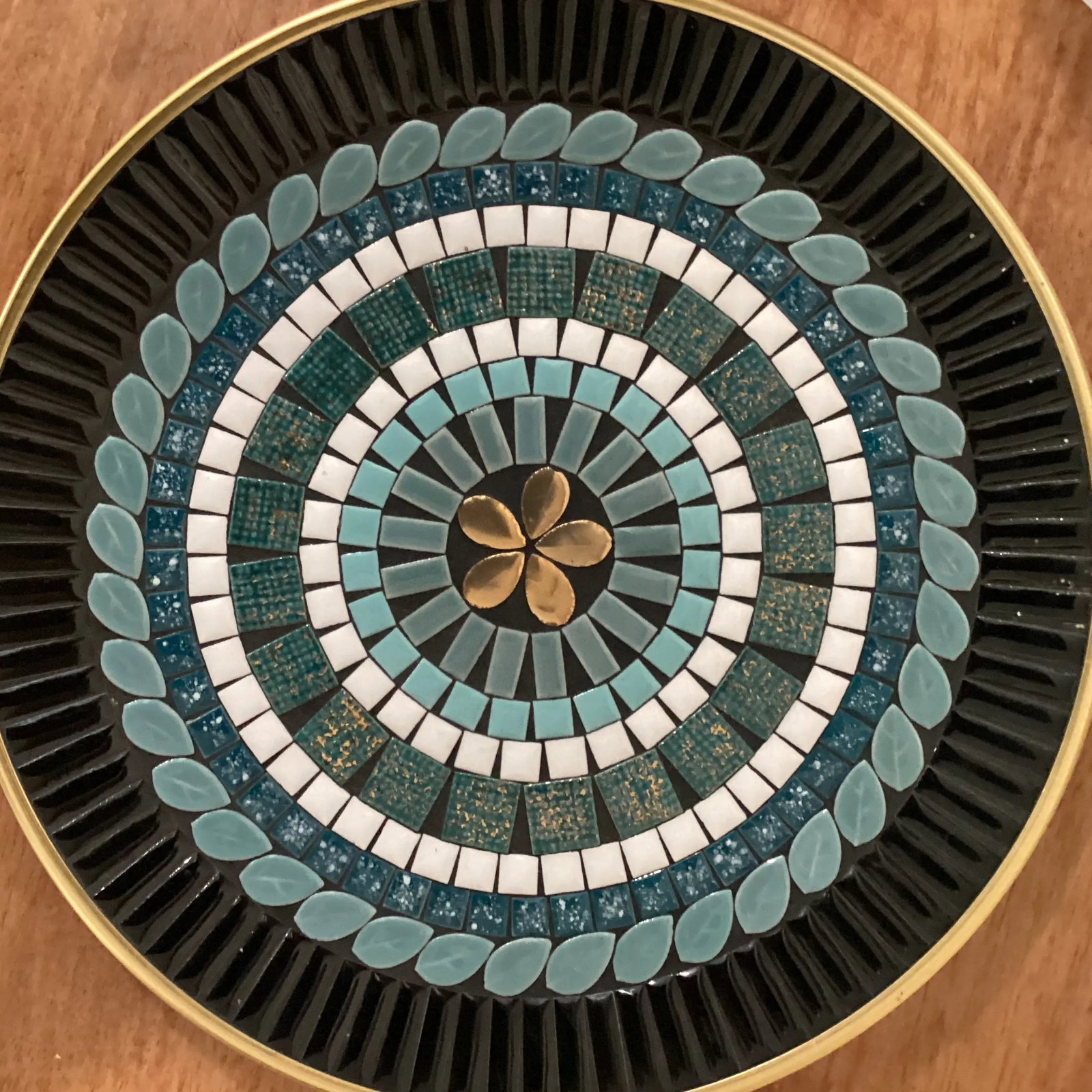 Vintage Mid 20th Century Mosaic Tile Plate in Blue, White, Green, and Gold - 3