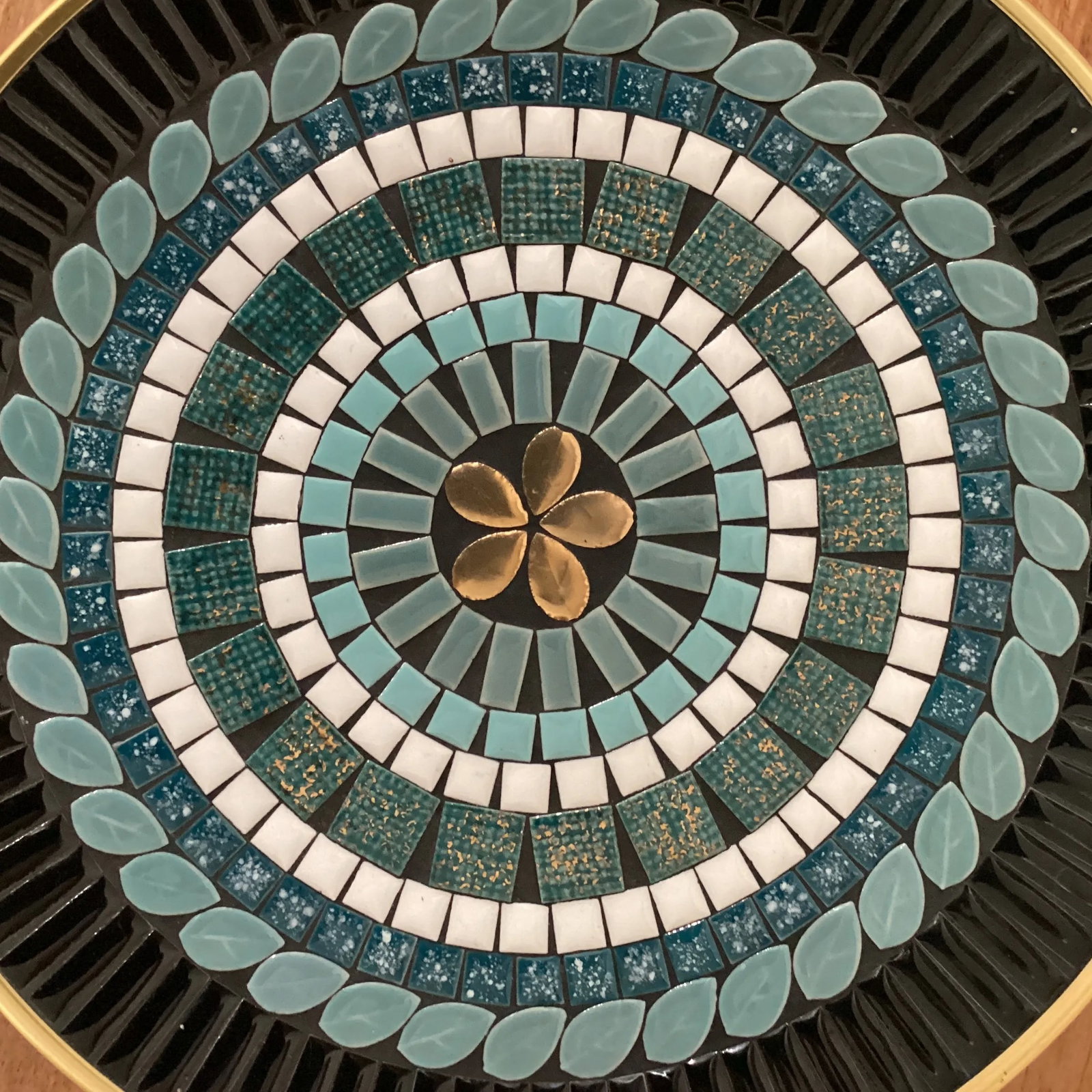 Vintage Mid 20th Century Mosaic Tile Plate in Blue, White, Green, and Gold - 4