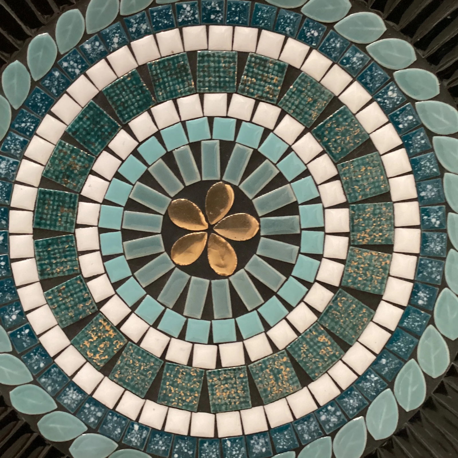 Vintage Mid 20th Century Mosaic Tile Plate in Blue, White, Green, and Gold - 5