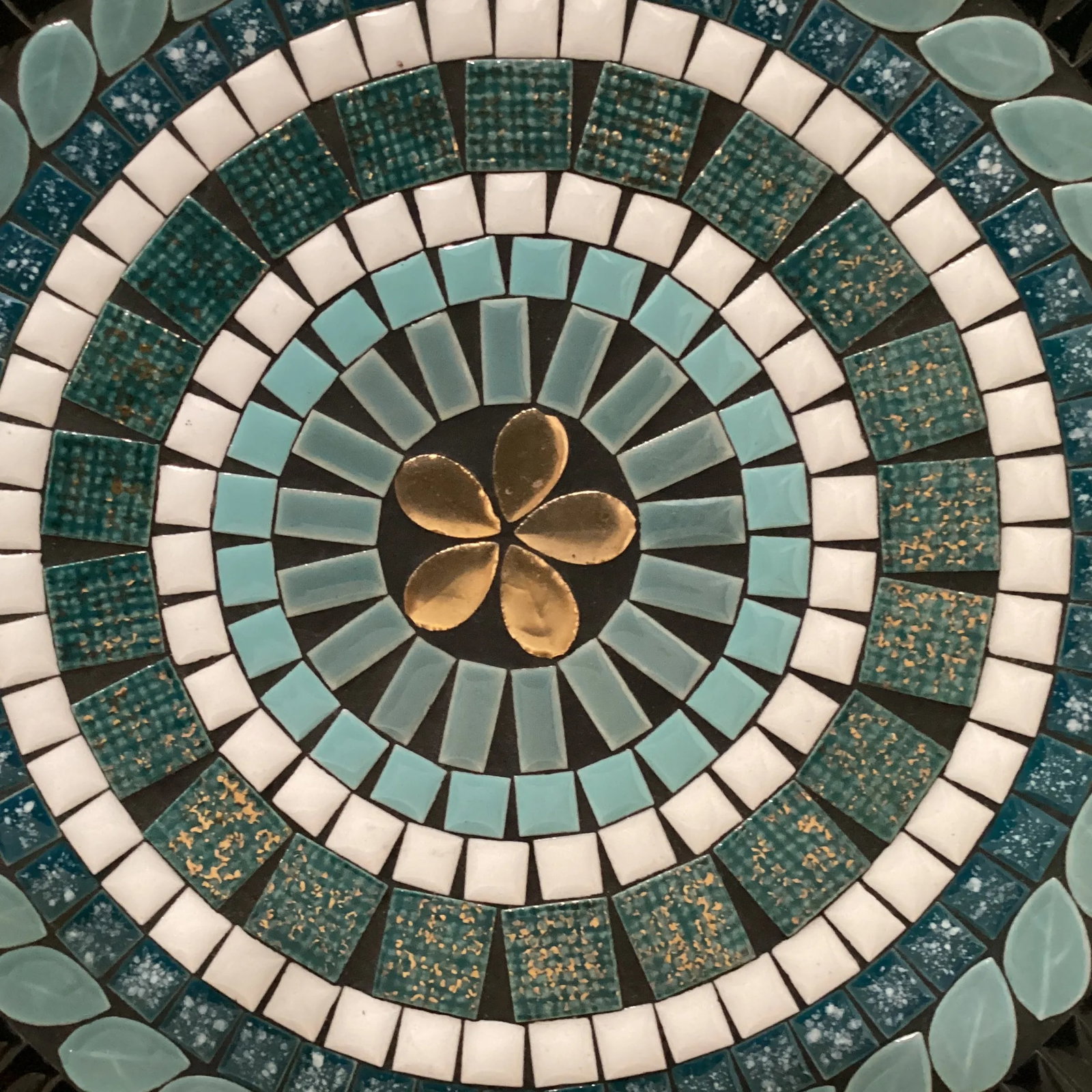 Vintage Mid 20th Century Mosaic Tile Plate in Blue, White, Green, and Gold - 6