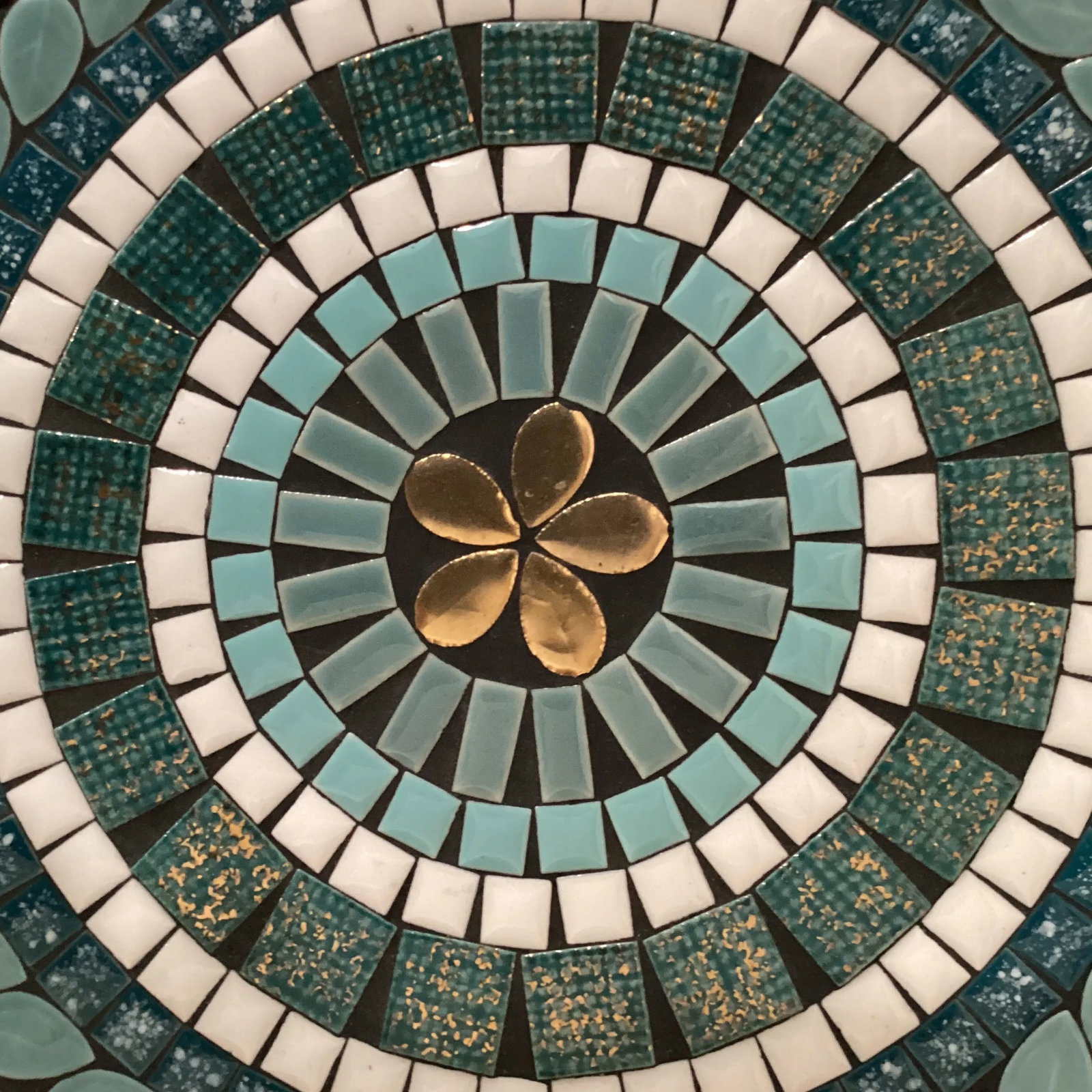 Vintage Mid 20th Century Mosaic Tile Plate in Blue, White, Green, and Gold - 7