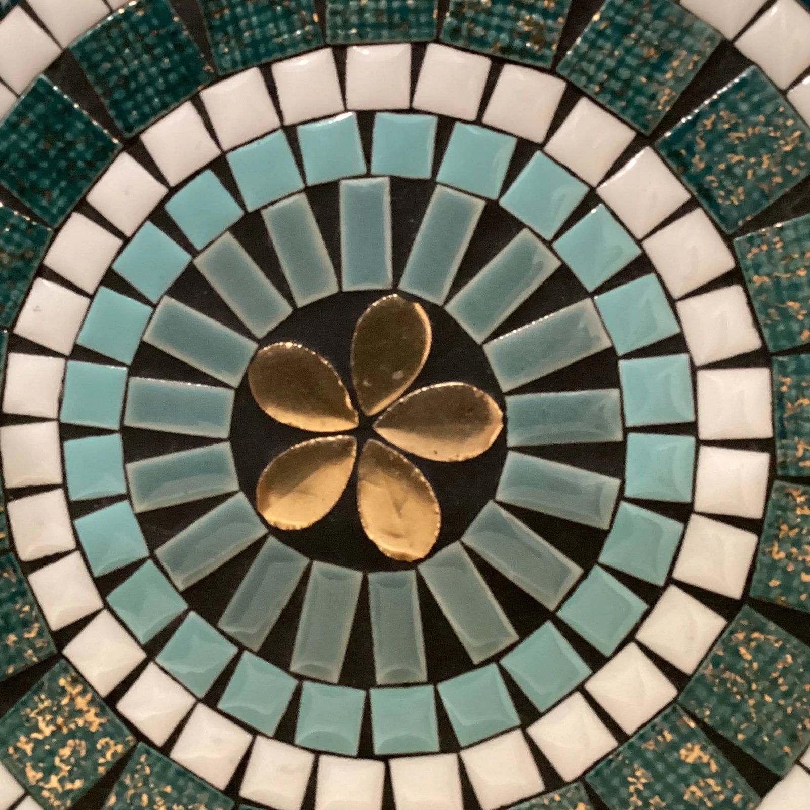 Vintage Mid 20th Century Mosaic Tile Plate in Blue, White, Green, and Gold - 8