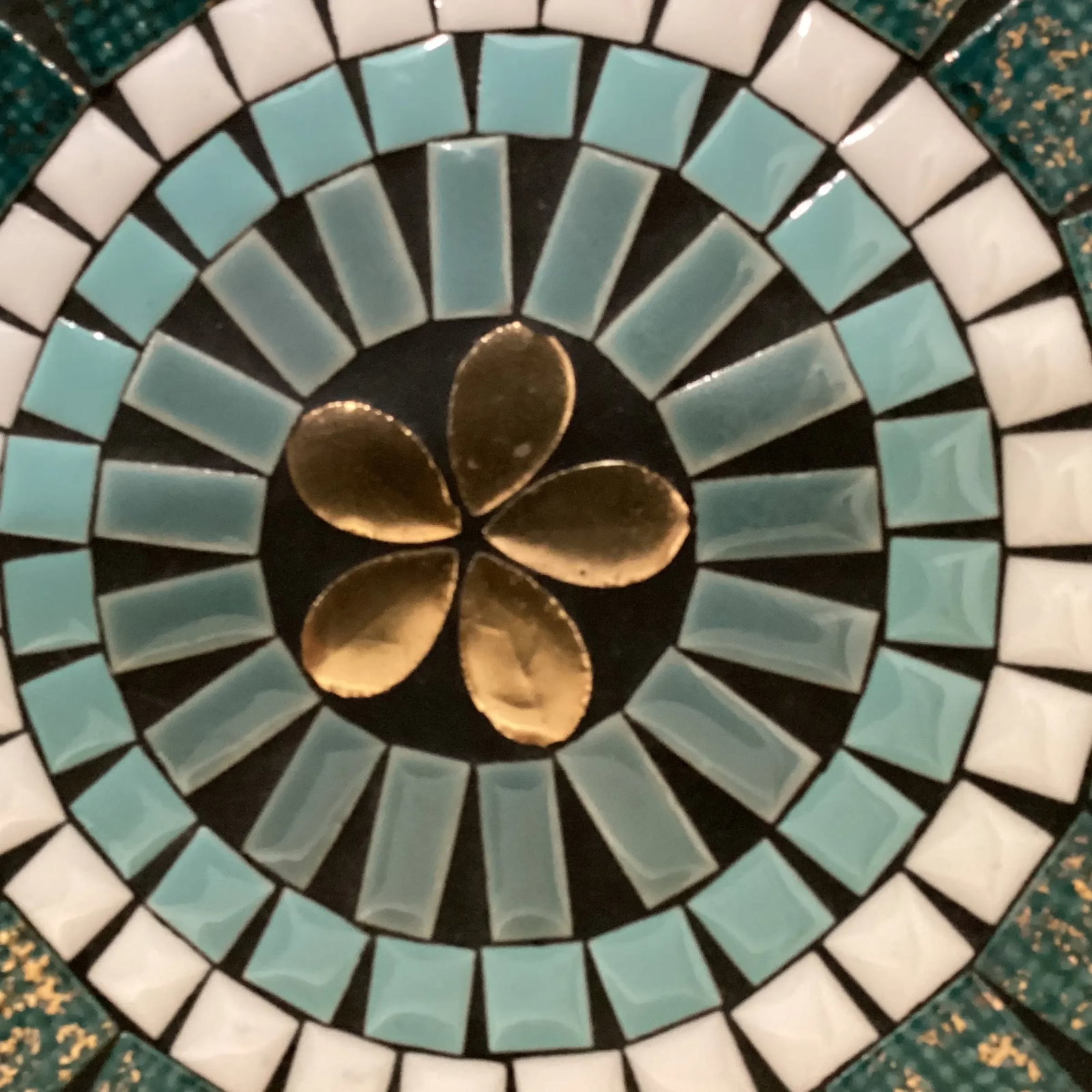 Vintage Mid 20th Century Mosaic Tile Plate in Blue, White, Green, and Gold - 9