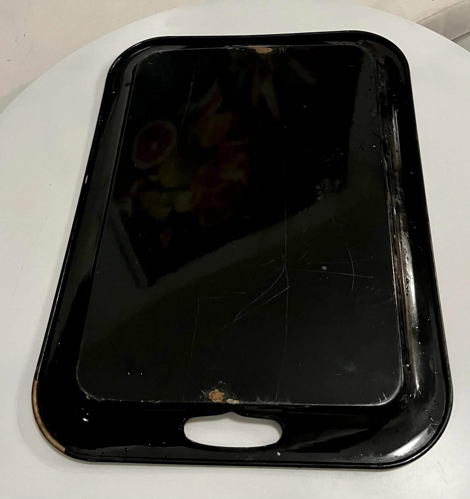 Black and Gold Toleware Tray With Hand Painted Fruits and Flowers - 3
