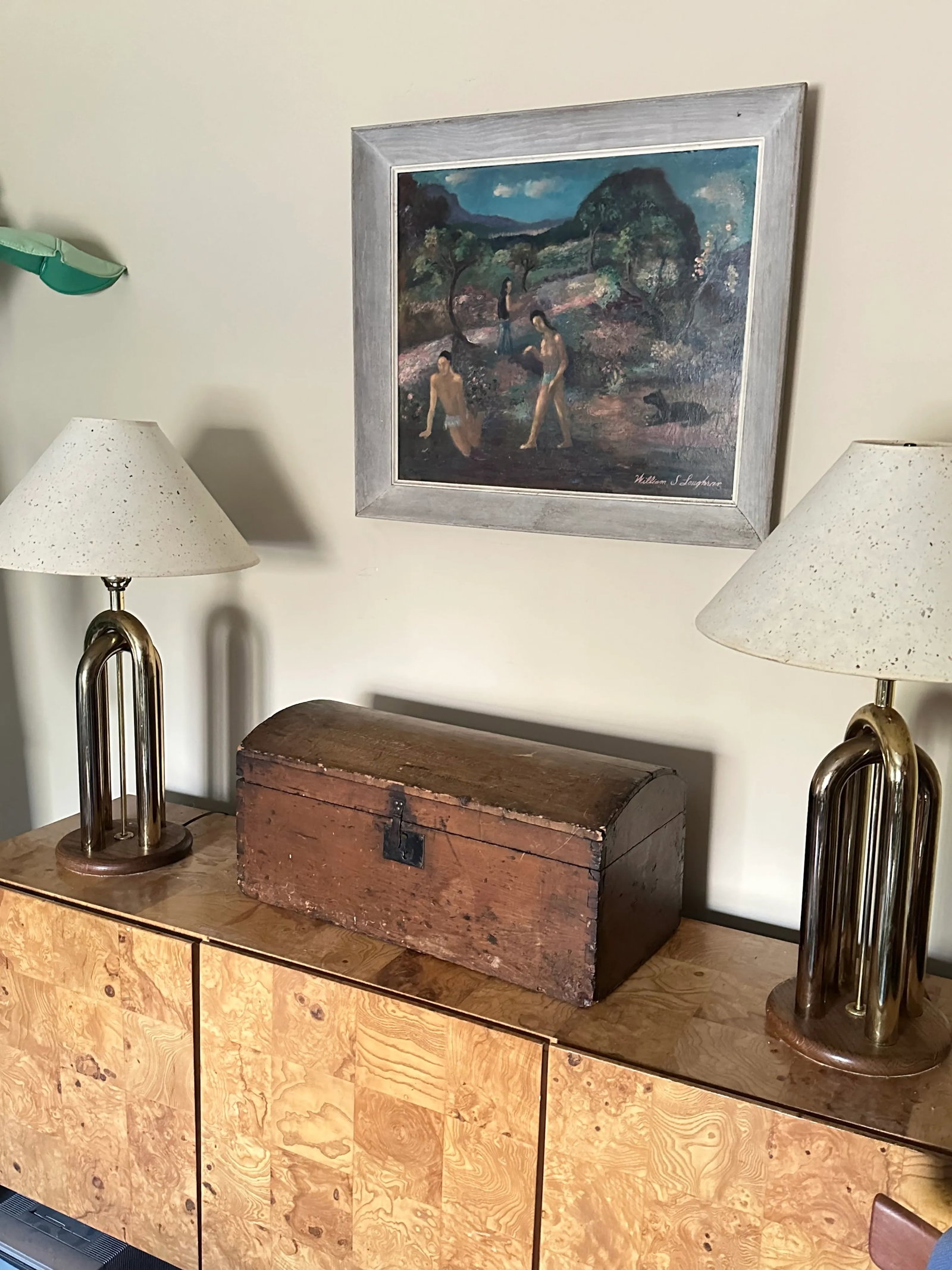 1970s American Modernist Table Lamp Pair Brass and Walnut - 7