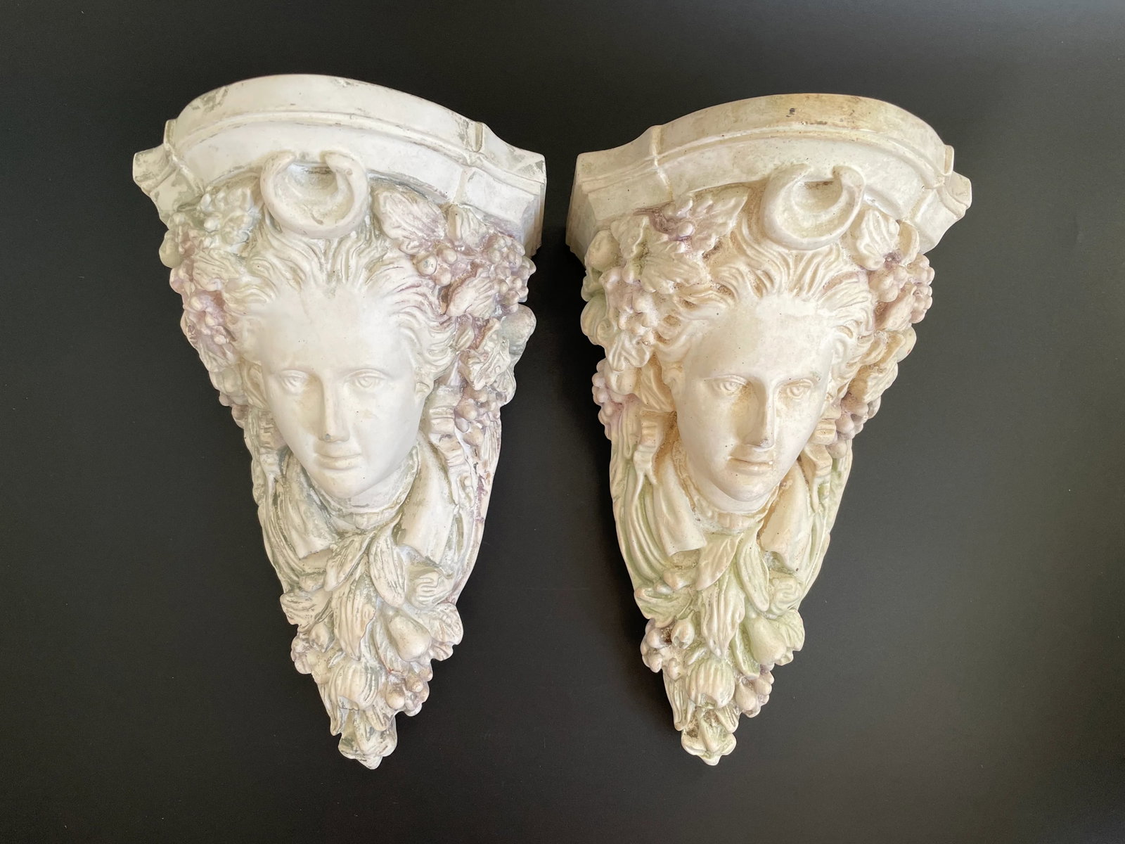 Vintage Italian Neoclassical Maiden Plaster Corbels Wall Brackets - a Pair - 13
