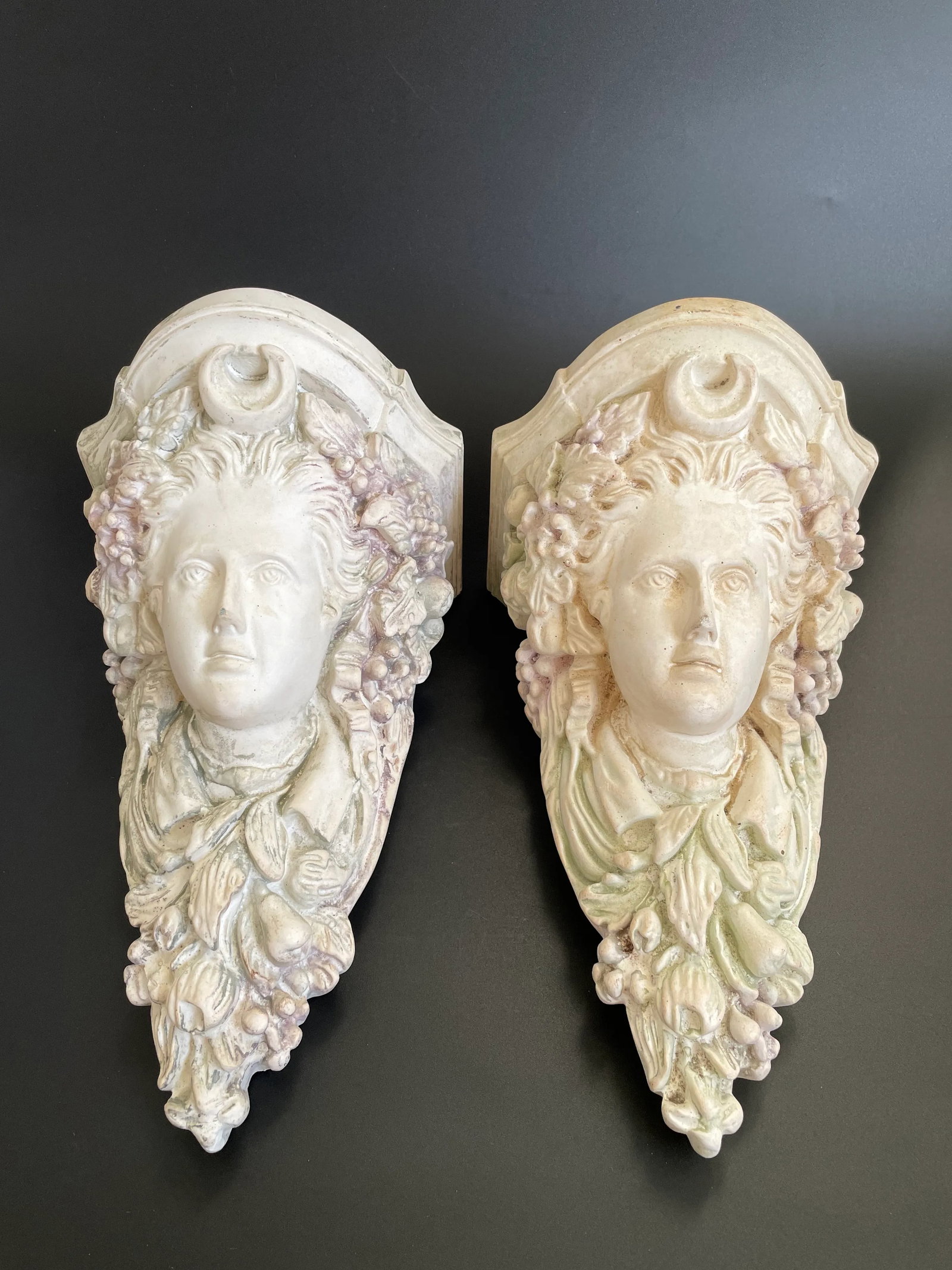 Vintage Italian Neoclassical Maiden Plaster Corbels Wall Brackets - a Pair - 2