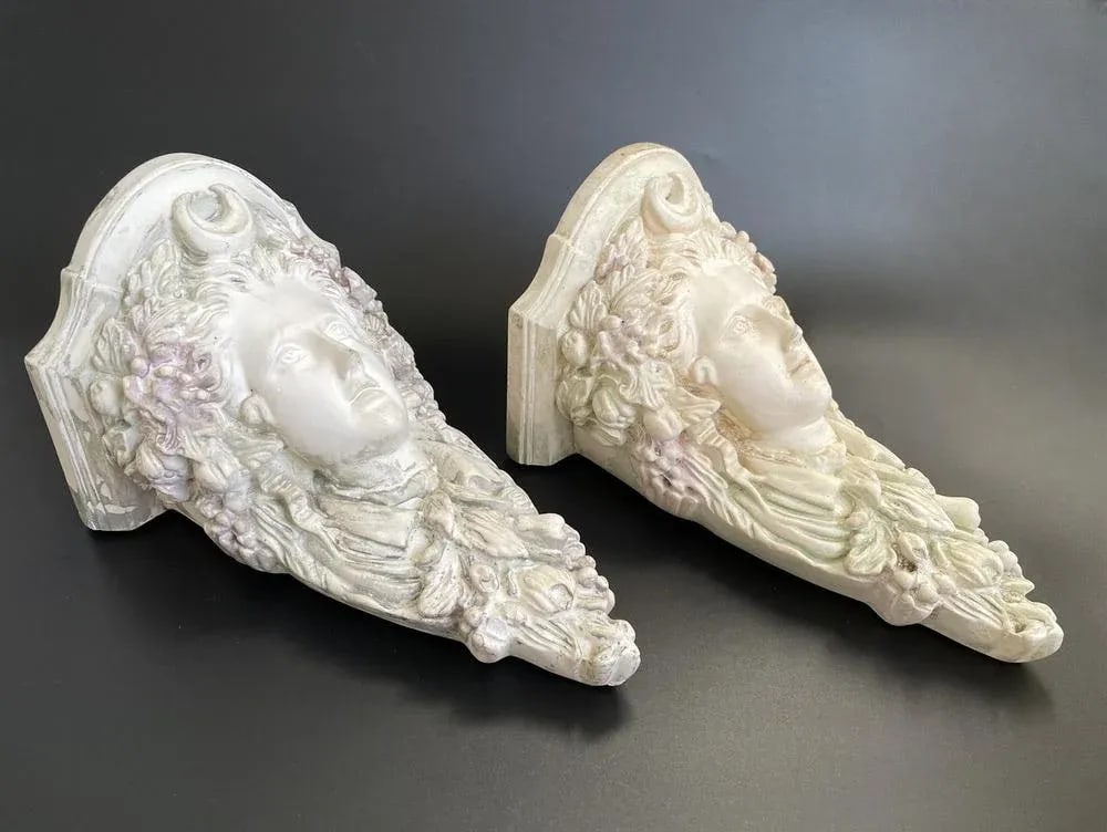 Vintage Italian Neoclassical Maiden Plaster Corbels Wall Brackets - a Pair - 3