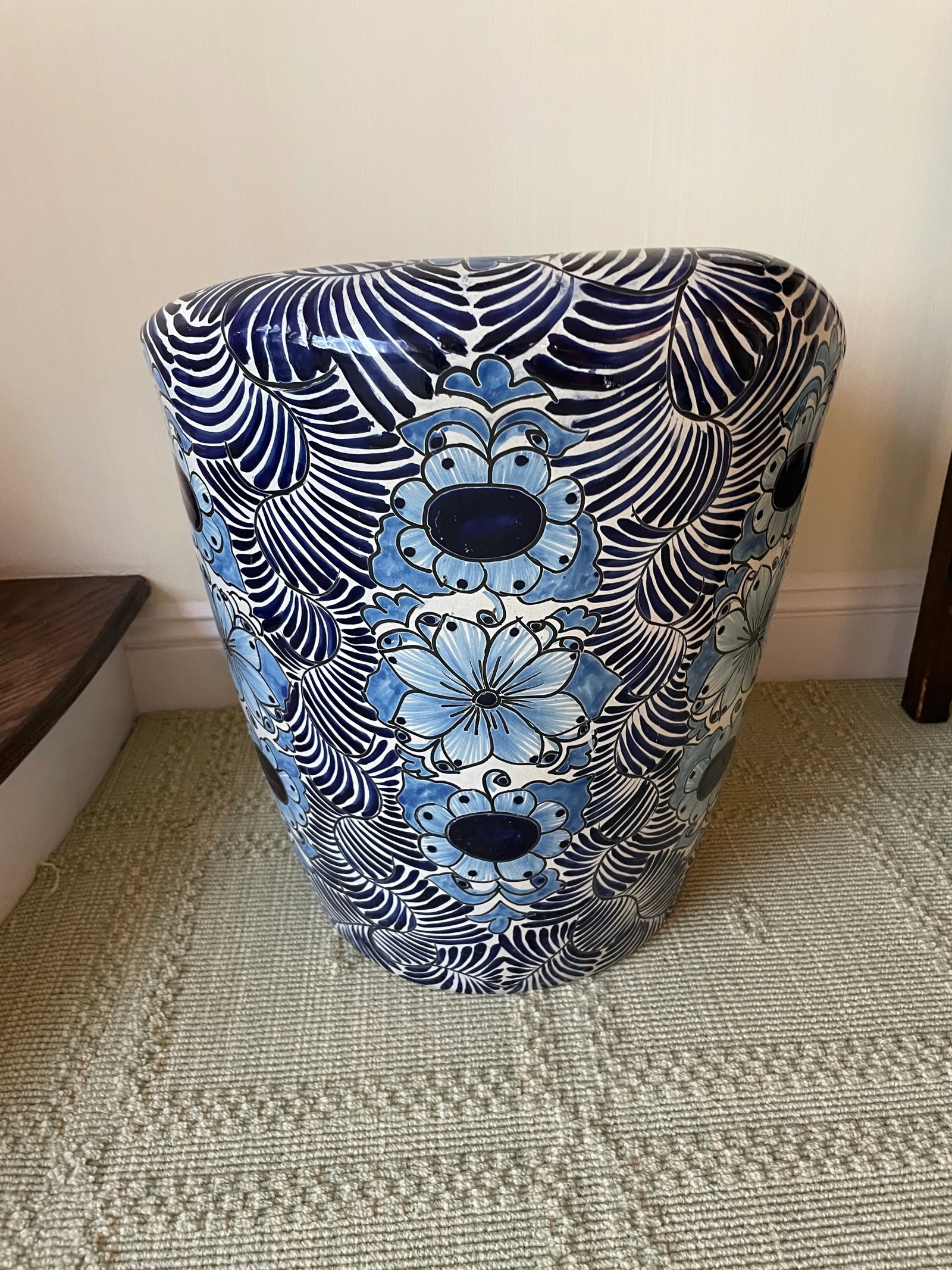 Vintage Blue and White Glazed Garden Stool - 3