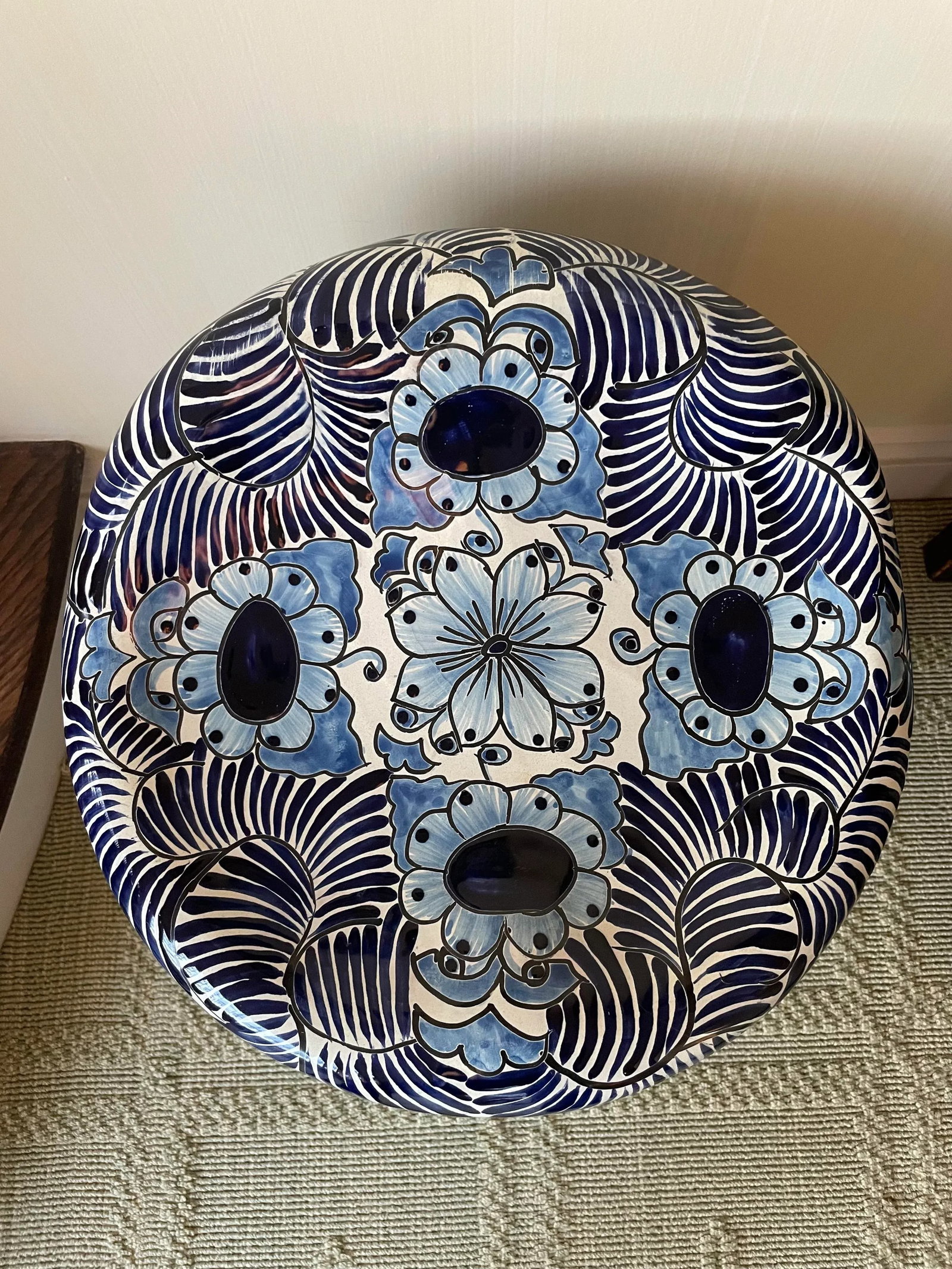 Vintage Blue and White Glazed Garden Stool - 5