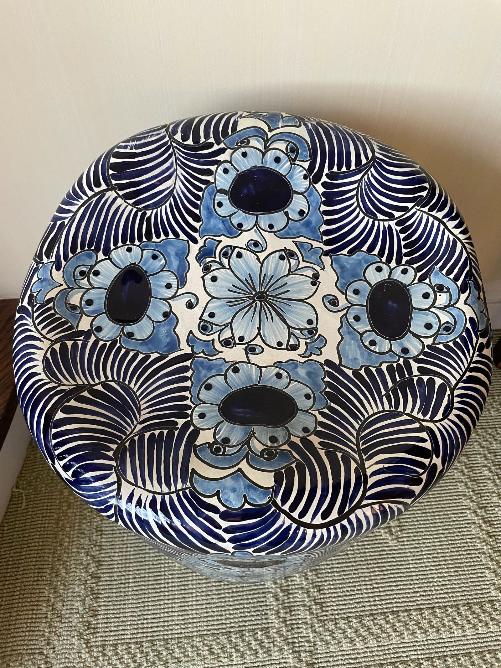 Vintage Blue and White Glazed Garden Stool - 6
