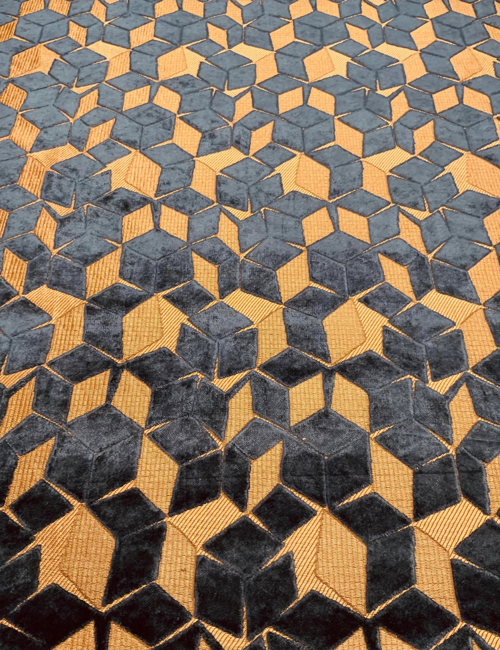 Designers Guild: Fitzrovia Cerulean Fdg2925-03 Blue and Bronze Cut Velvet Cube Designer Fabric - 4 Y - 2