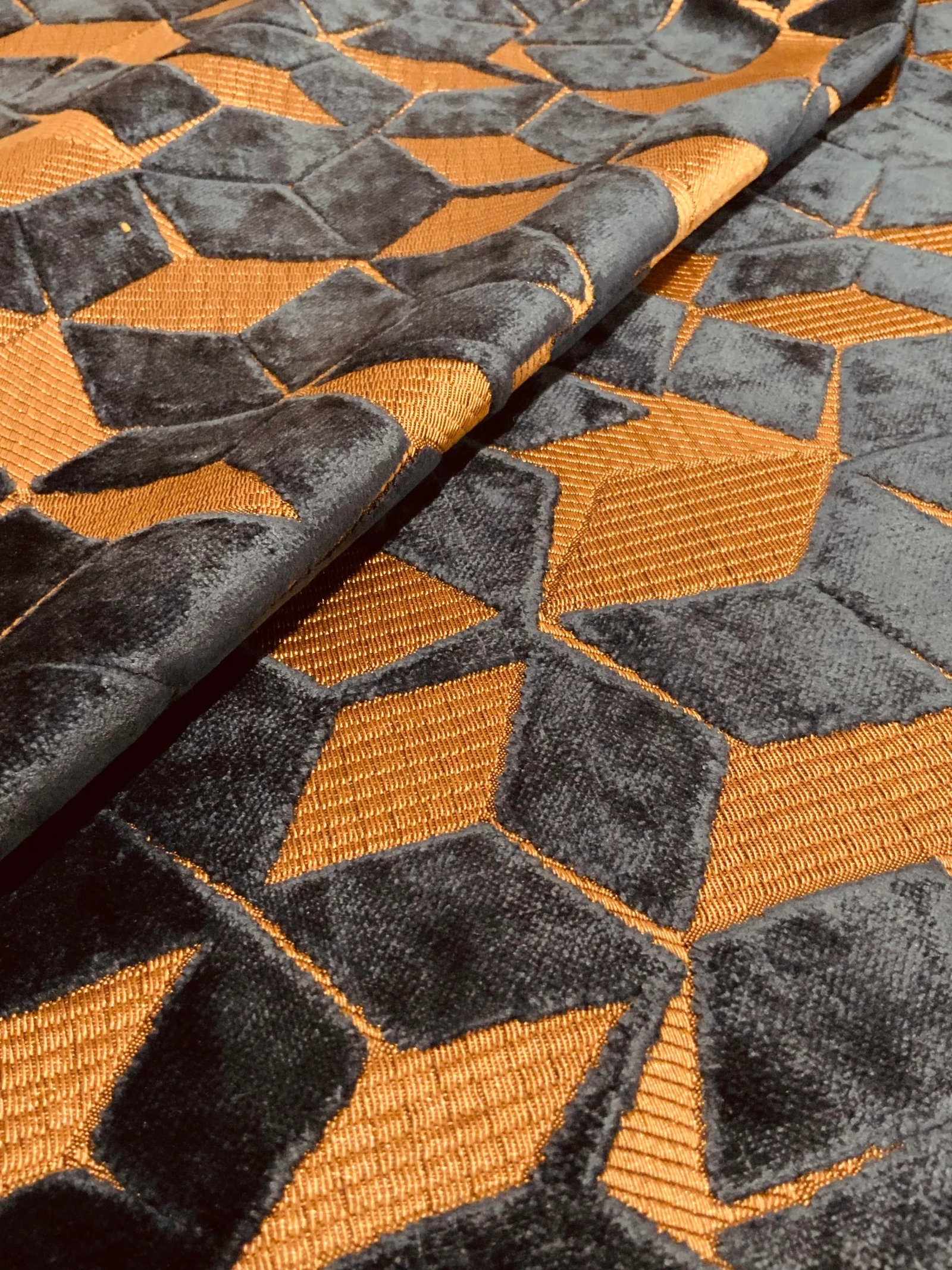 Designers Guild: Fitzrovia Cerulean Fdg2925-03 Blue and Bronze Cut Velvet Cube Designer Fabric - 4 Y - 3