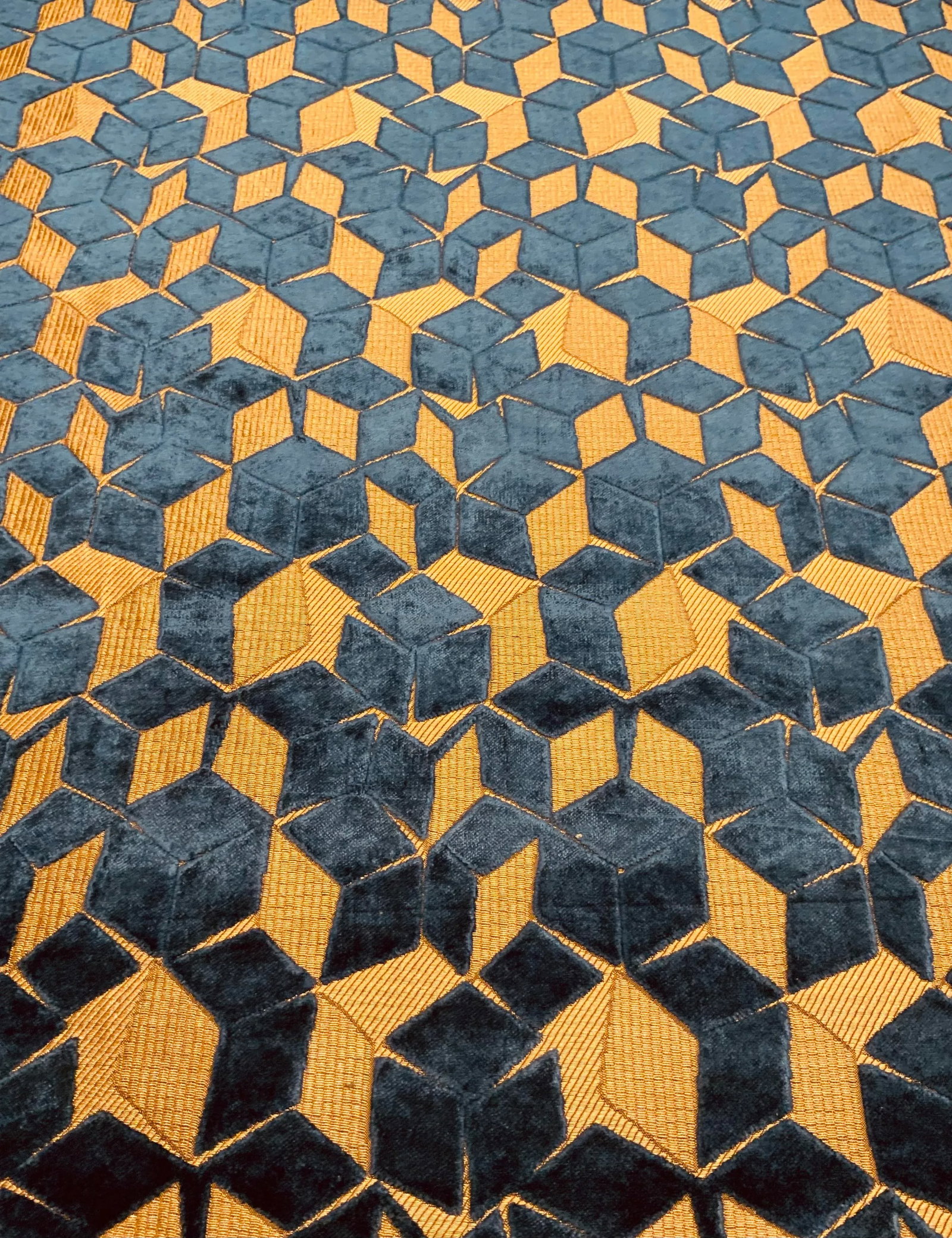 Designers Guild: Fitzrovia Cerulean Fdg2925-03 Blue and Bronze Cut Velvet Cube Designer Fabric - 4 Y - 5