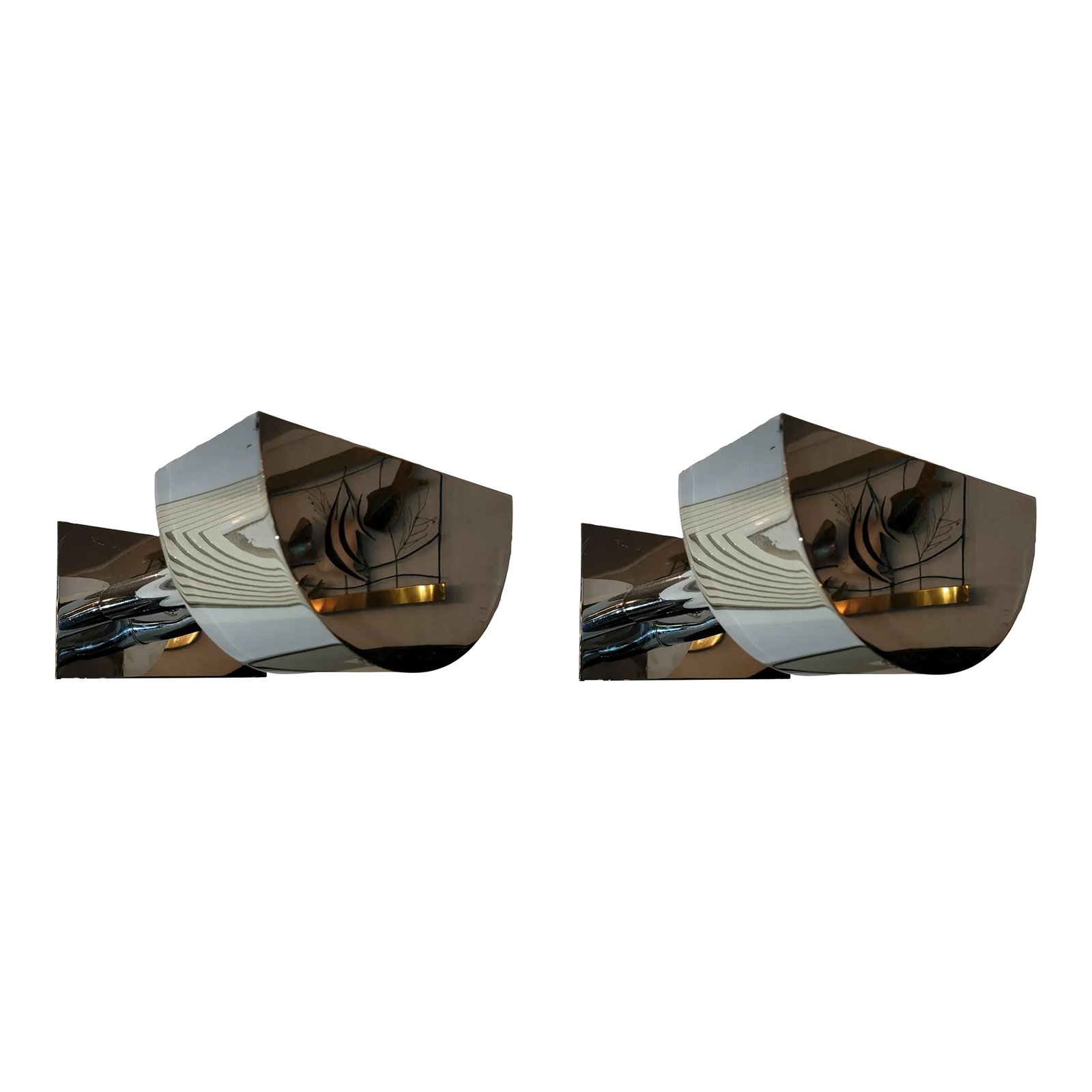 1980s Contemporary Modern European Chrome Sconces - a Pair: Pair of Contemporary Modern European Chrome Sconces - Sconces are very clean. chrome adds a modern flare to any room. A well done, amazing set of sconces. Each Sconce Measures Approx - 14 d x 10 w x