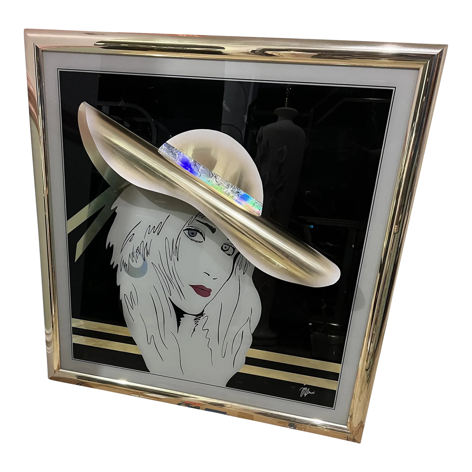Vintage Postmodern 3D Golden Lady Portrait Brass Art: Postmodern 3d Golden Lady Portrait Brass Art, custom made in 1980 Condition: Alterations: Original Condition Unaltered Imperfections: Some Imperfections Condition Notes: Minor scratches on the frame