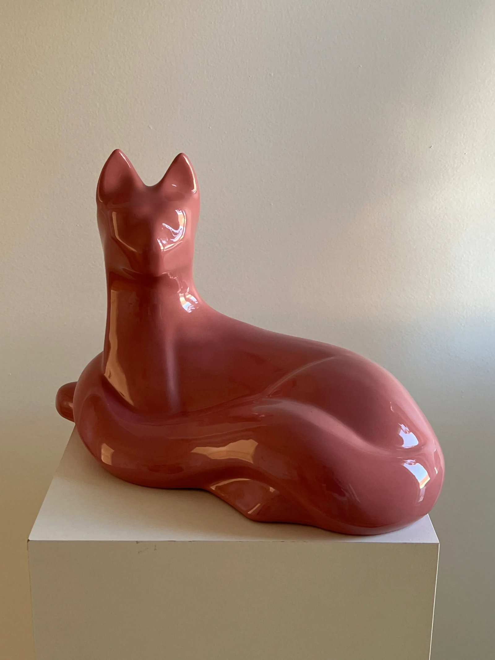1980s Postmodern Pink Ceramic Cat Sculpture by Haeger - 4