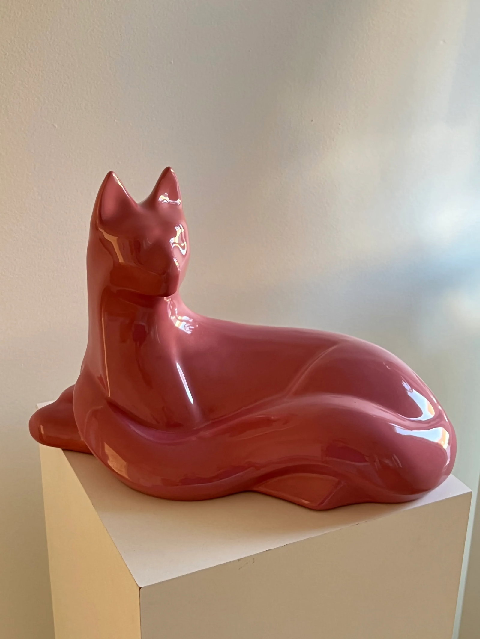 1980s Postmodern Pink Ceramic Cat Sculpture by Haeger - 6