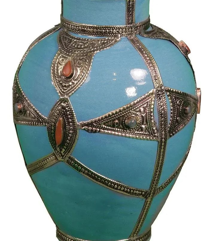 Late 20th Century Blue & Silver Moroccan Ceramic Vase - 2