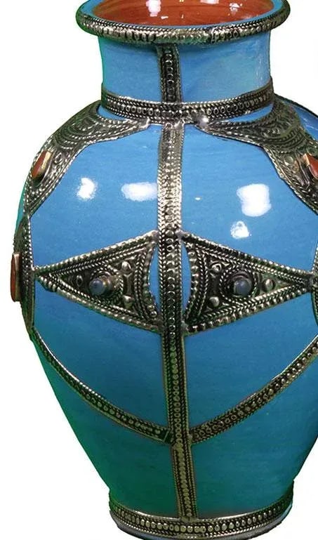 Late 20th Century Blue & Silver Moroccan Ceramic Vase - 3