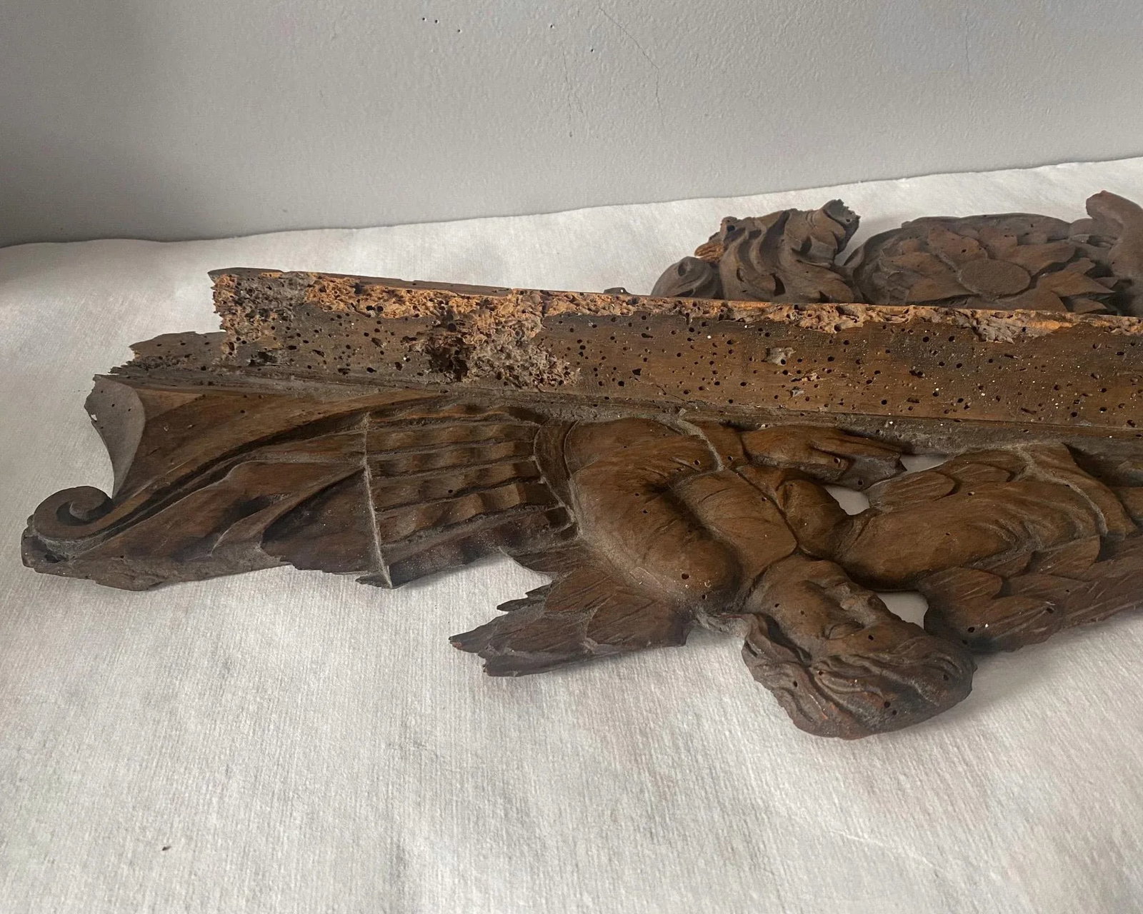18th Century French Carved Wood Angel and Cherub Architectural Salvage Wall Hanging - 8