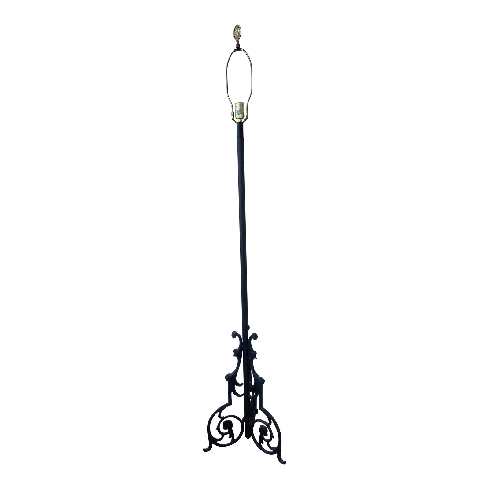 Mid-Century Hollywood Regency Spanish Mediterranean Norman Perry Wrought Iron Floor Lamp: Fabulous Hollywood Regency Midcentury Norman Perry Wrought Iron Filigree Base and Roosters Finial Floor Lamp! This lamp will add light and beauty to your living space. Standing at 66" tall with the