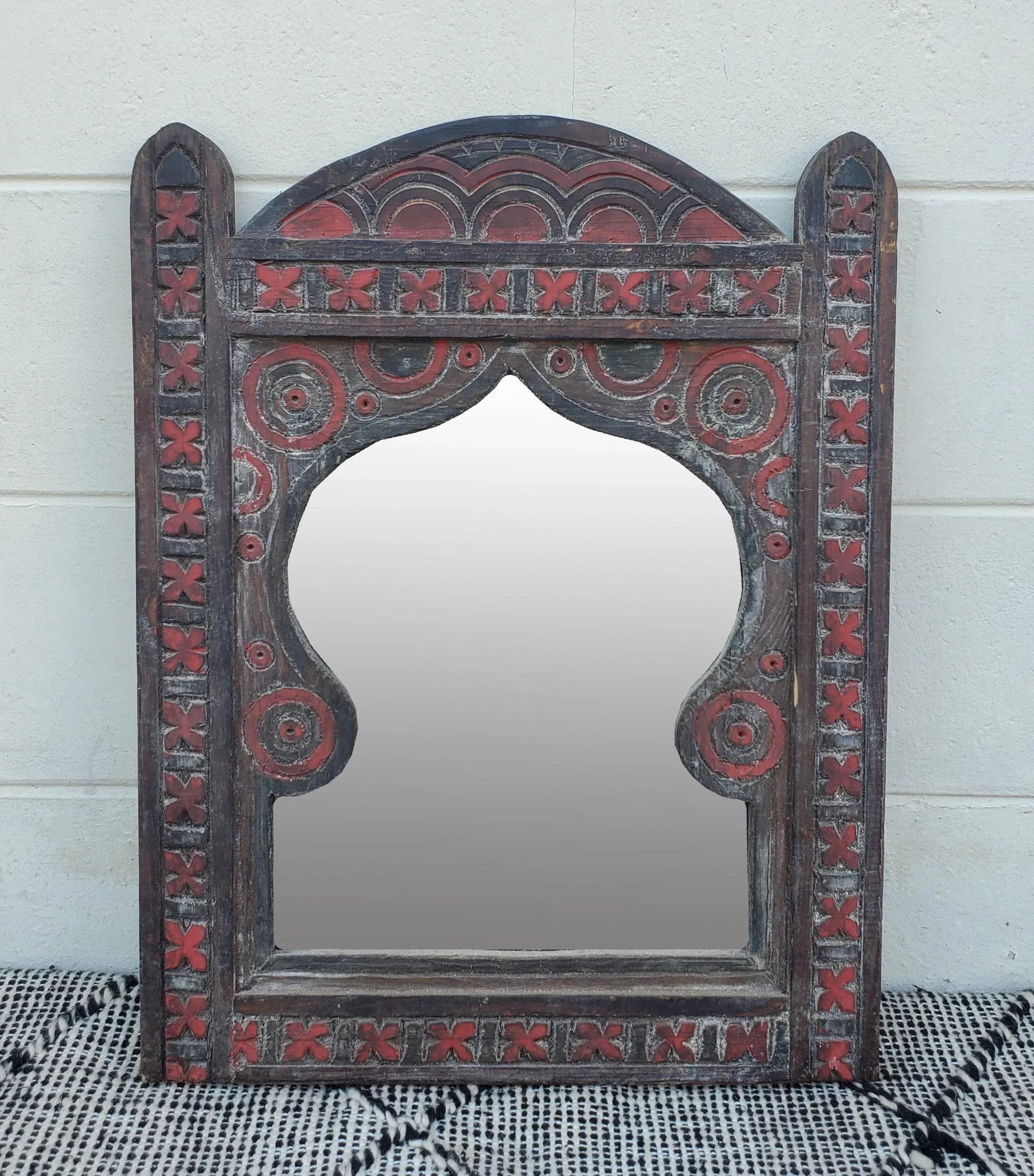 Medium Moroccan Arched Berber Style Distressed Mirror - 7
