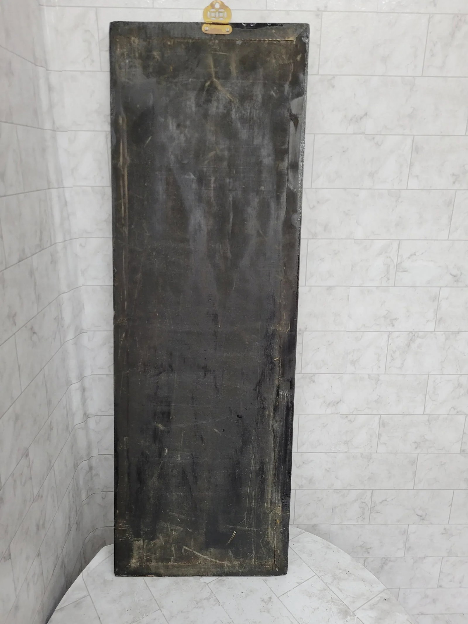 Vintage Asian Hanging Wood & Black Lacquer Framed Wall Art - a Pair - 4