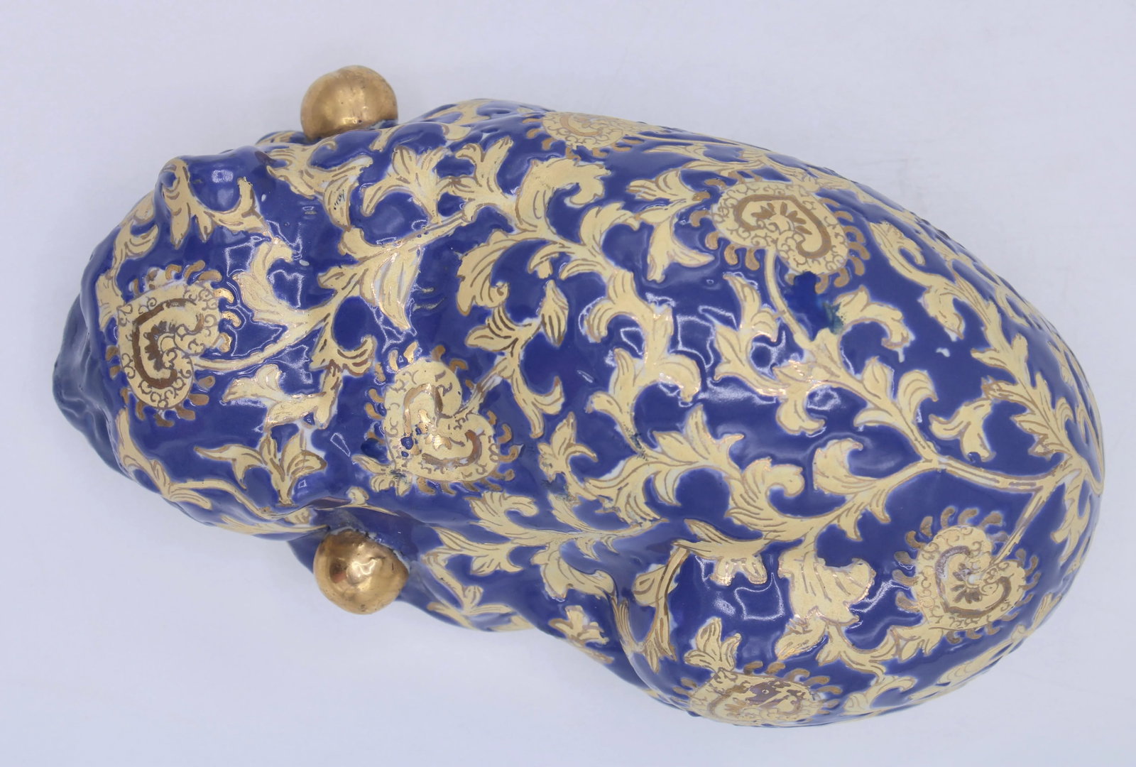 Vintage Asian Blue and Gold Ceramic Sleeping Cat - 9