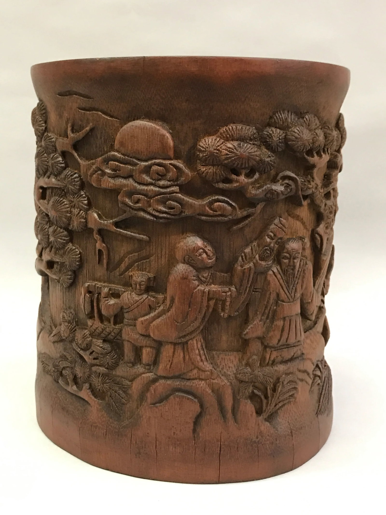 Chinese Carved Bamboo Brushpot Mountain Scenery - 2