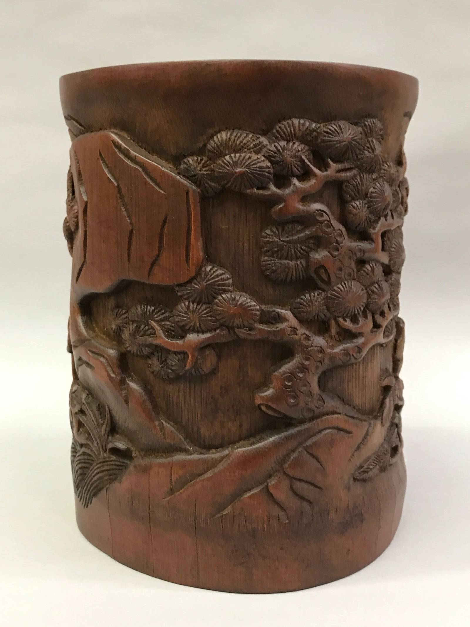 Chinese Carved Bamboo Brushpot Mountain Scenery - 6