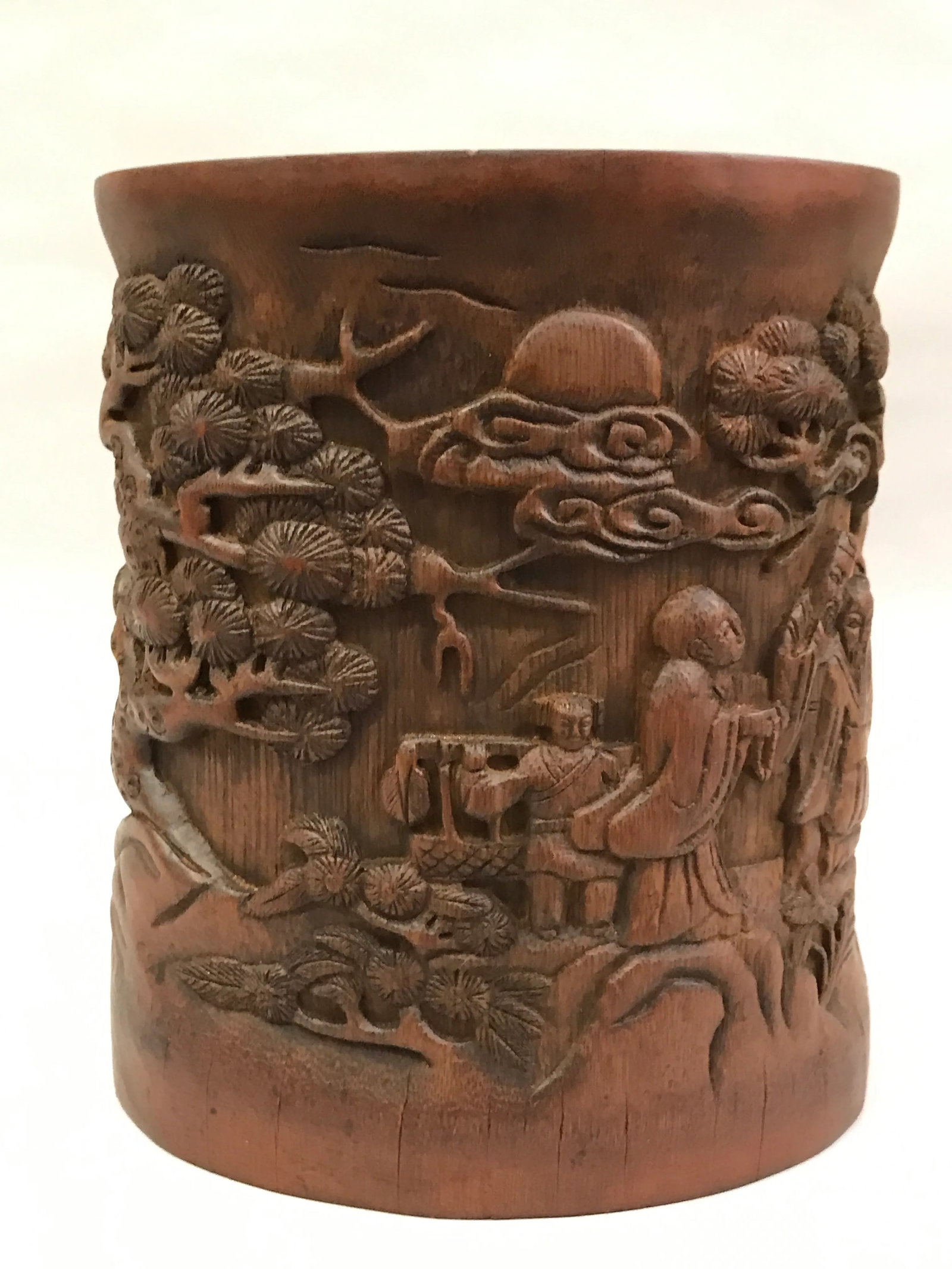 Chinese Carved Bamboo Brushpot Mountain Scenery - 7