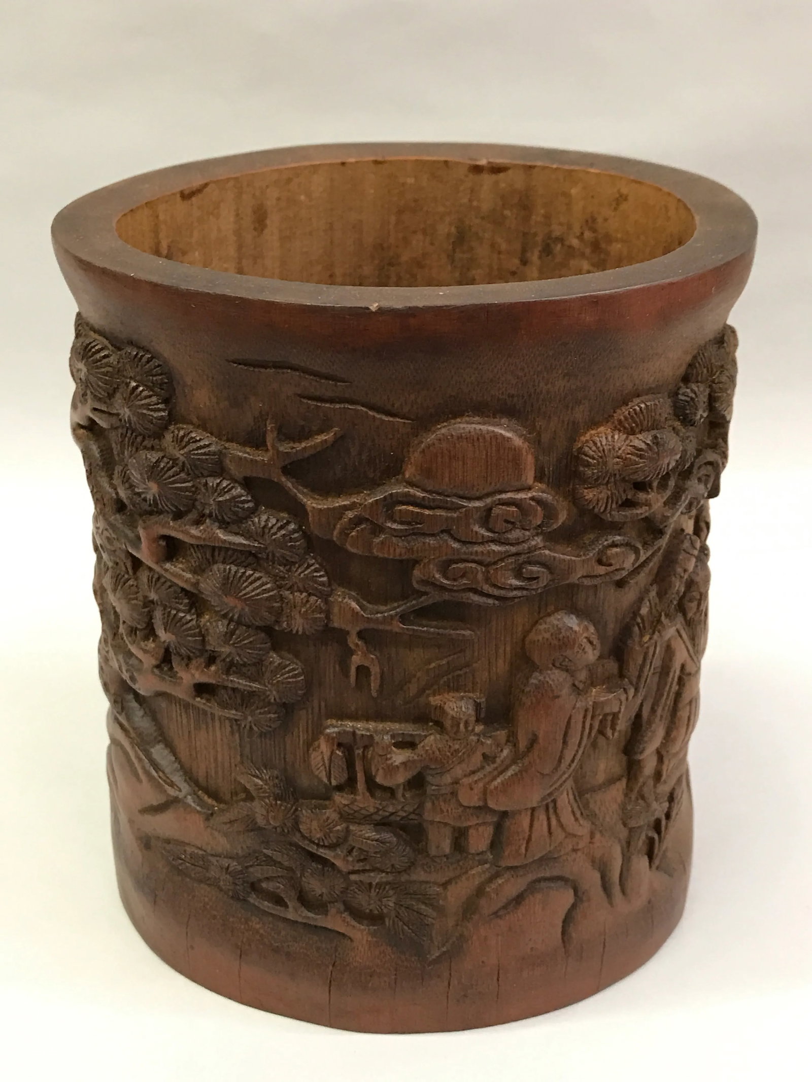 Chinese Carved Bamboo Brushpot Mountain Scenery - 8