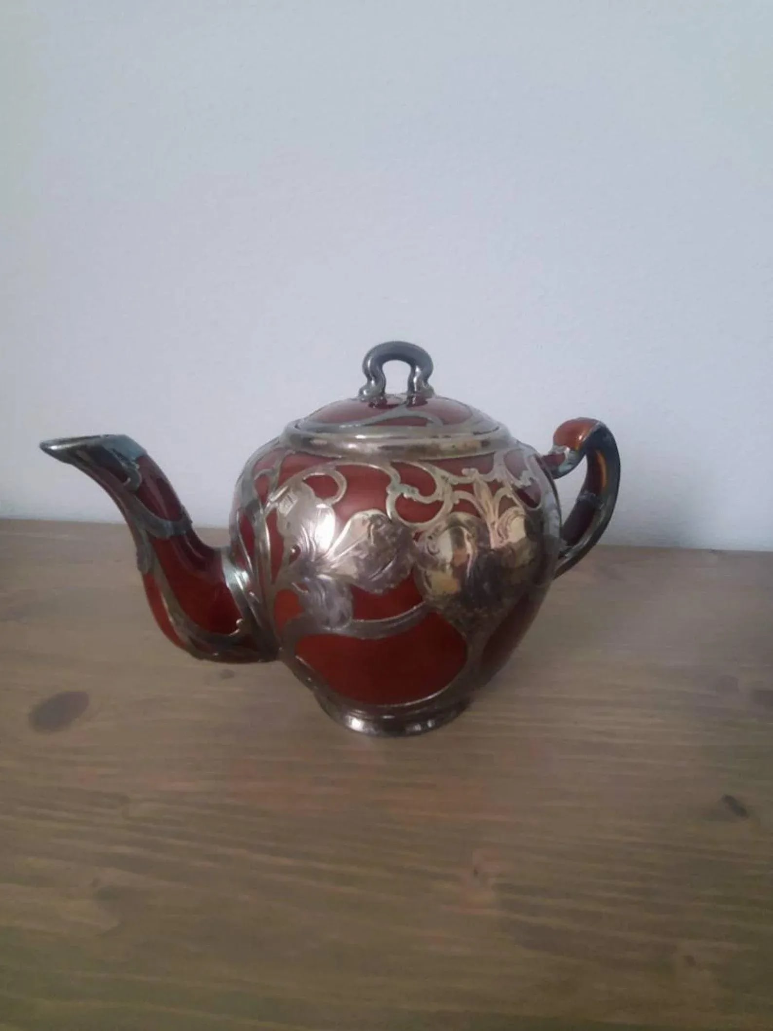 Antique Art Nouveau Lenox Silver Overlay Treacle Teapot - 2