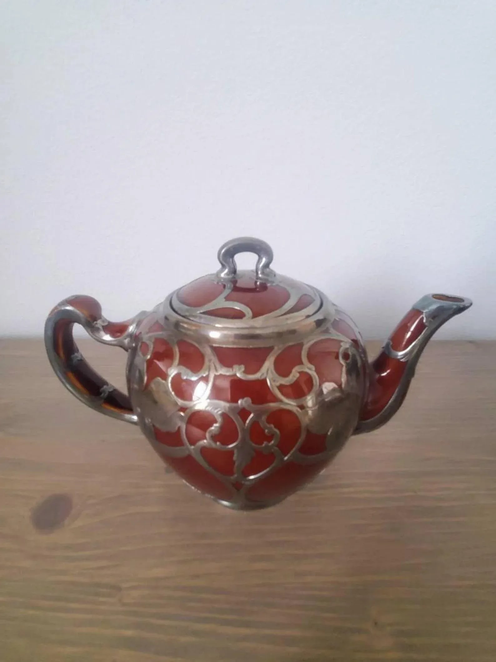 Antique Art Nouveau Lenox Silver Overlay Treacle Teapot - 4