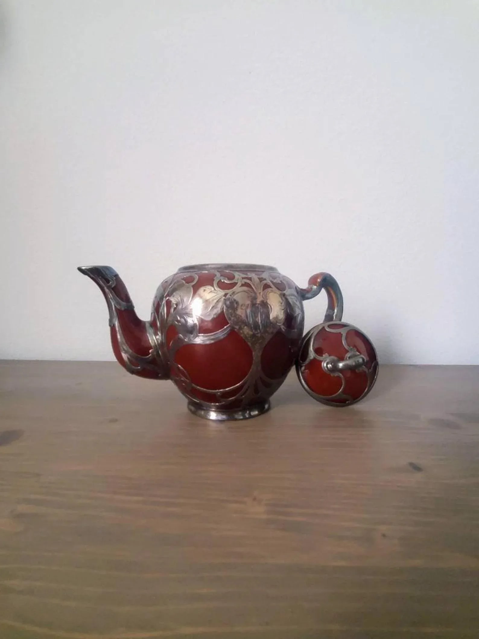 Antique Art Nouveau Lenox Silver Overlay Treacle Teapot - 5