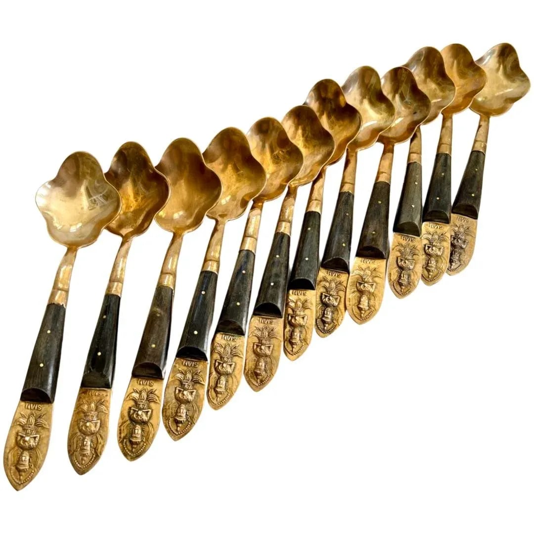 Vintage 1960's Siam Thailand Flatware Ice Cream / Dessert Spoons Service - Set of 12 Pieces - 2