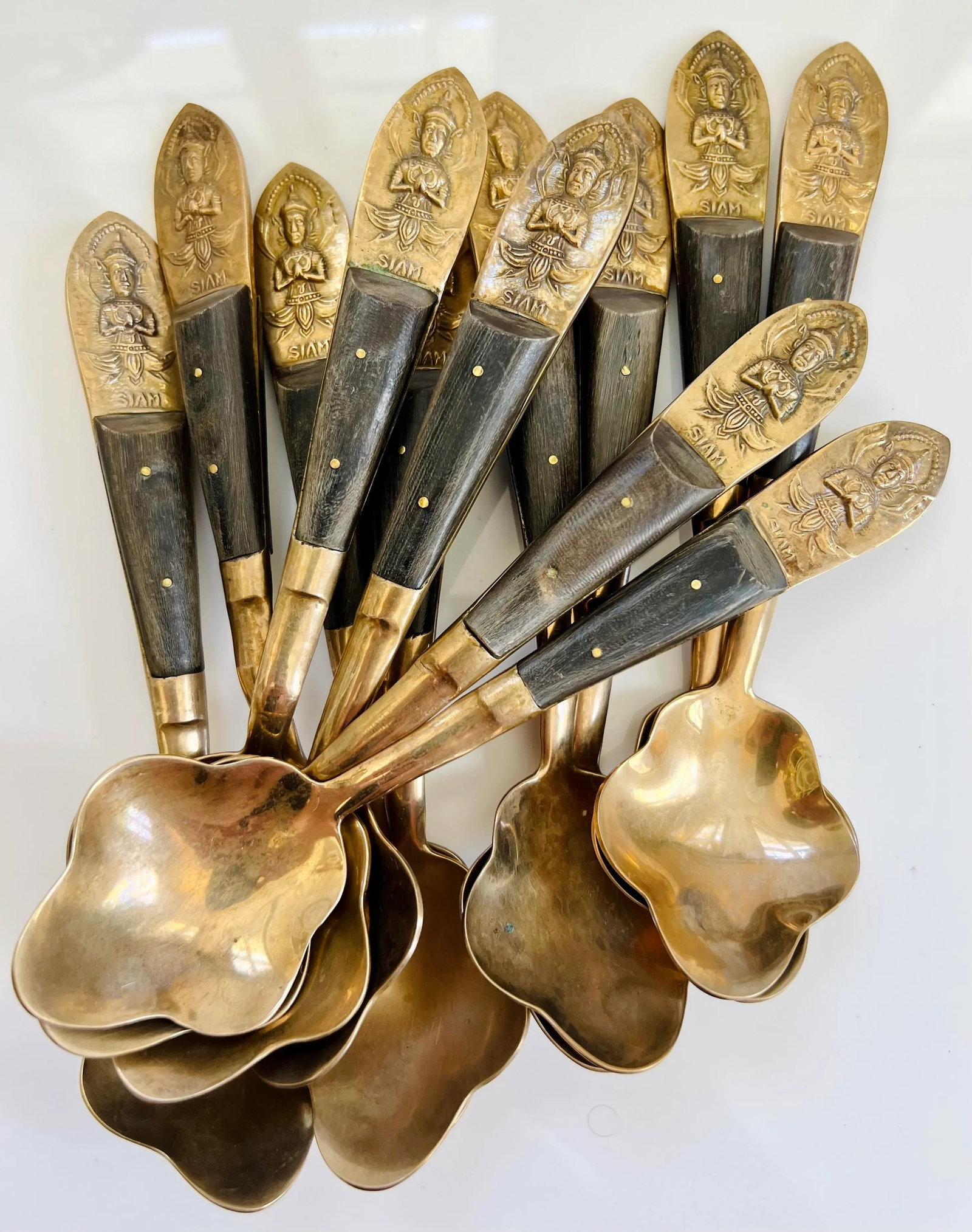 Vintage 1960's Siam Thailand Flatware Ice Cream / Dessert Spoons Service - Set of 12 Pieces - 3