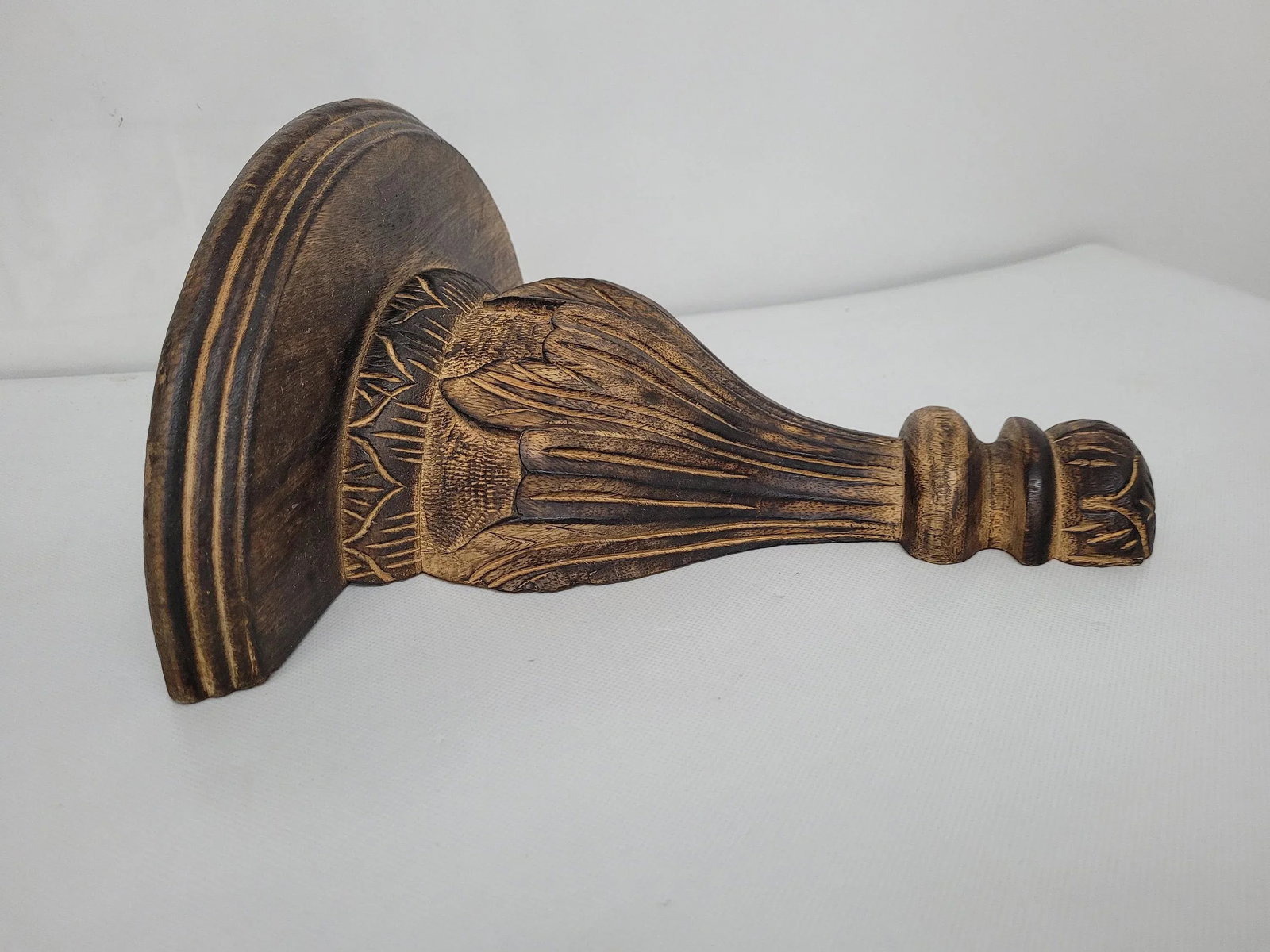 Vintage Mid Century Hand Crafted Carved Wood Corbel Wall Sconce Display Shelf - 3