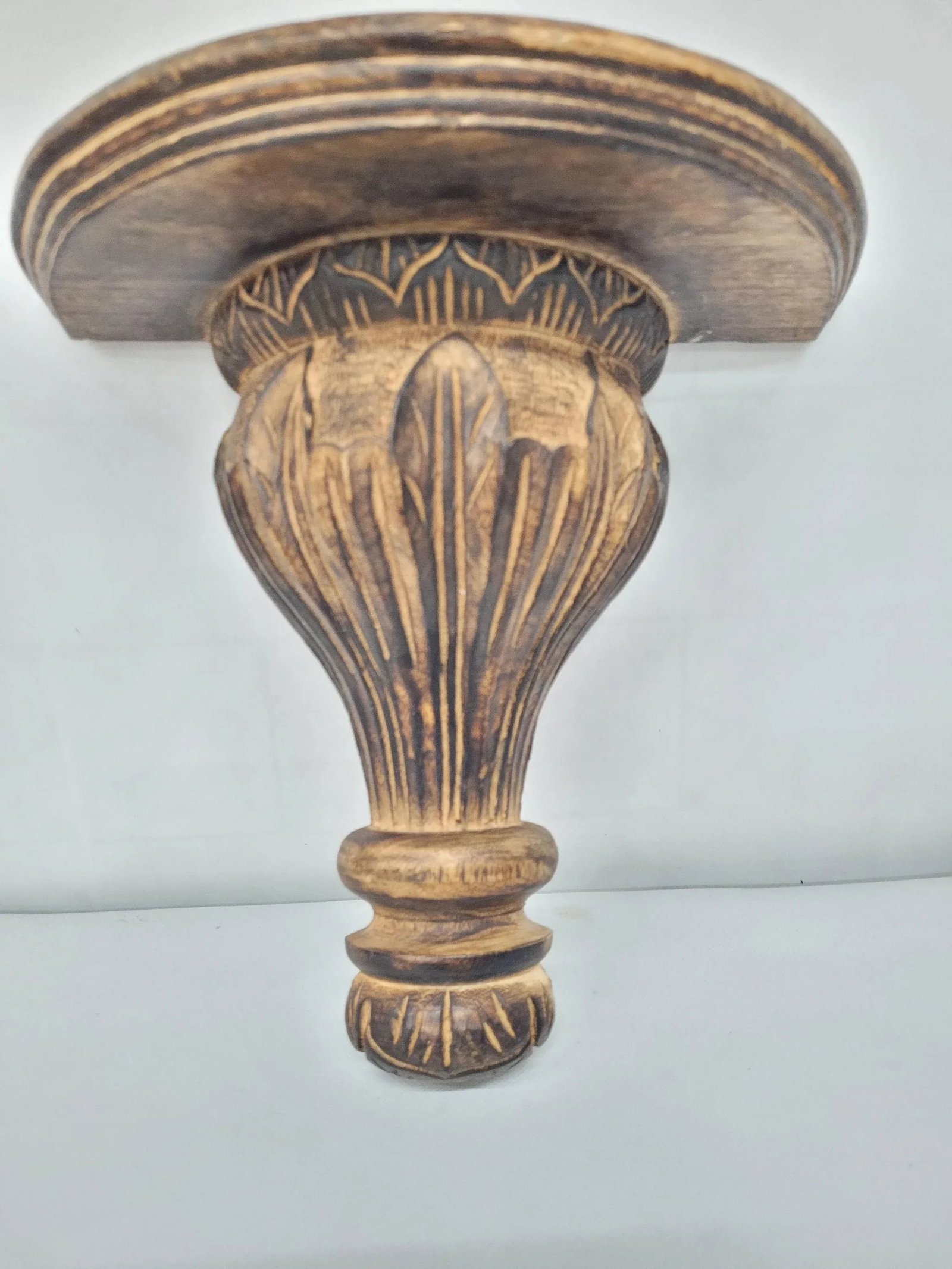 Vintage Mid Century Hand Crafted Carved Wood Corbel Wall Sconce Display Shelf - 6