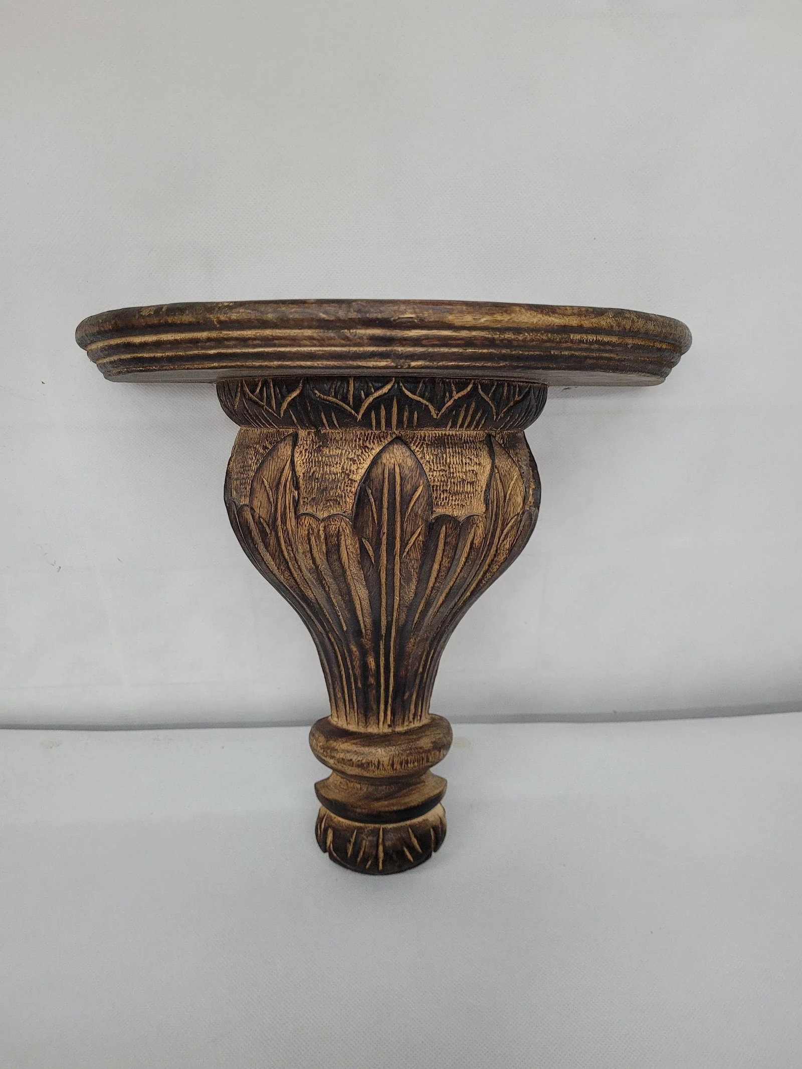 Vintage Mid Century Hand Crafted Carved Wood Corbel Wall Sconce Display Shelf - 7