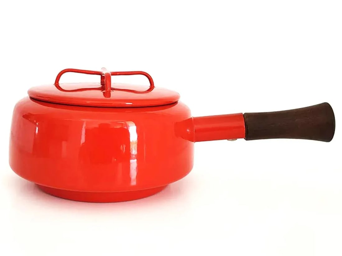 1960s Dansk Kobenstyle Fondue/Sauce Pot With Lid, Red - 12