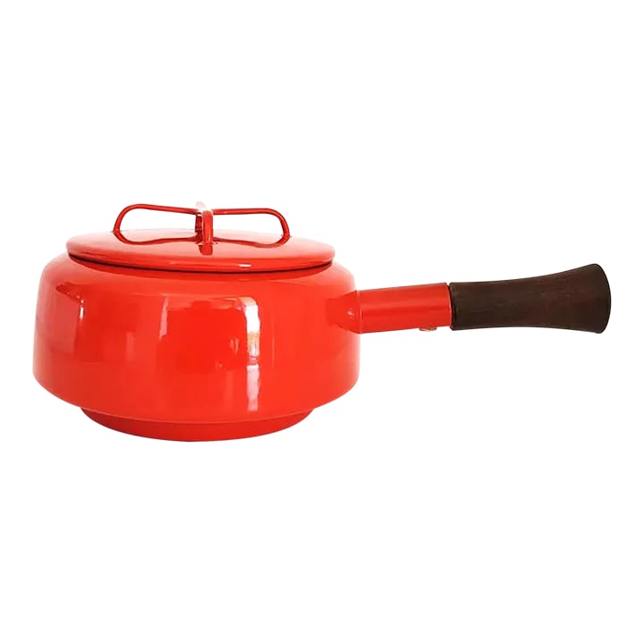 1960s Dansk Kobenstyle Fondue/Sauce Pot With Lid, Red: From the Dansk website: "Designed by Jens Quistgaard in 1956, Kobenstyle is iconic, enduring and practical. Its unique design has become a trademark of the Dansk brand." But I was TODAY years old
