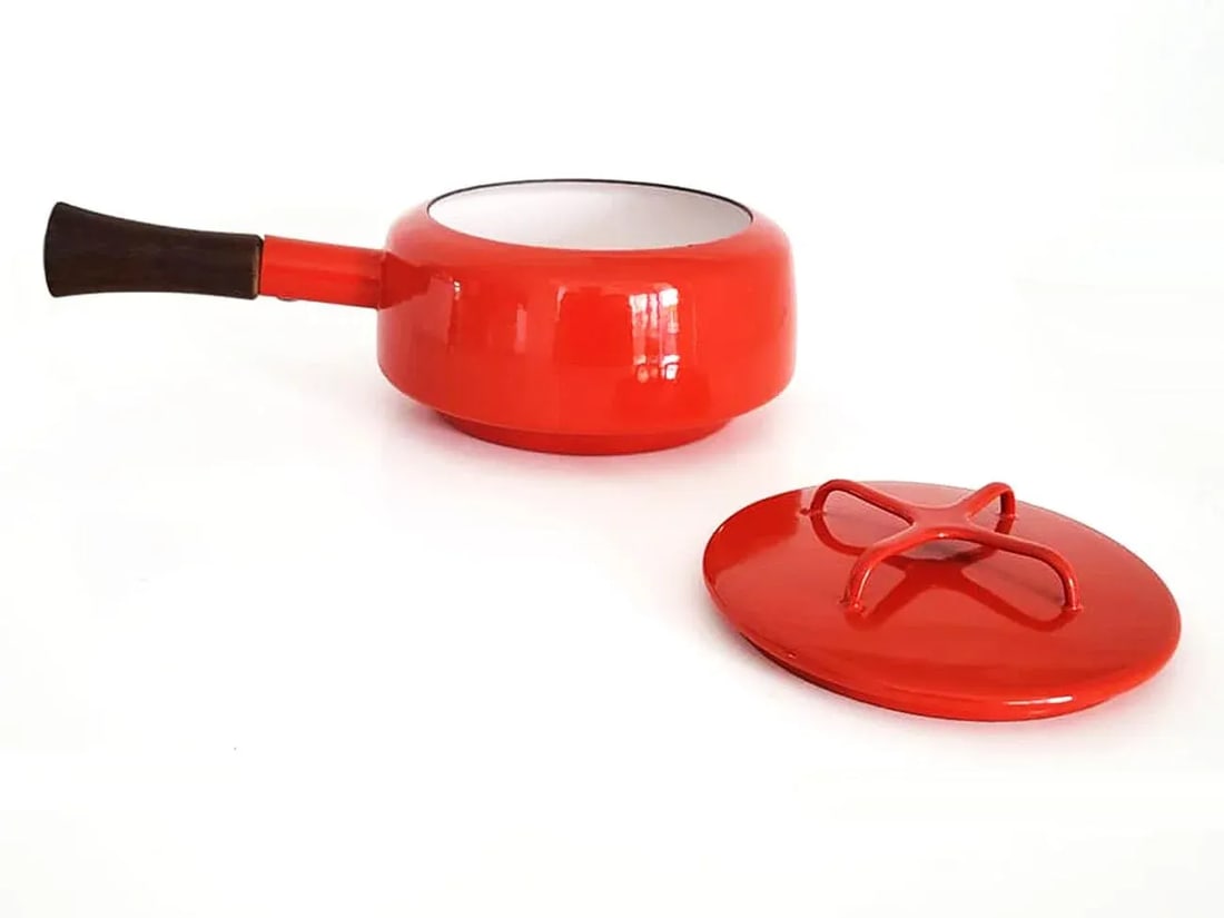 1960s Dansk Kobenstyle Fondue/Sauce Pot With Lid, Red - 5