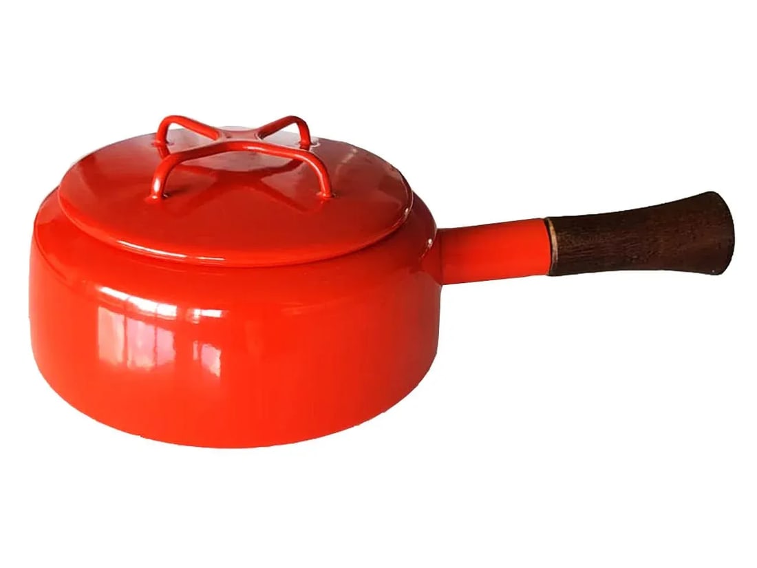 1960s Dansk Kobenstyle Fondue/Sauce Pot With Lid, Red - 6
