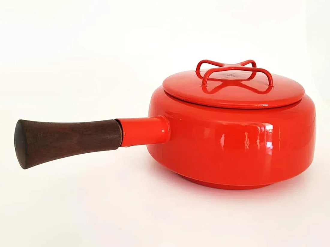 1960s Dansk Kobenstyle Fondue/Sauce Pot With Lid, Red - 8